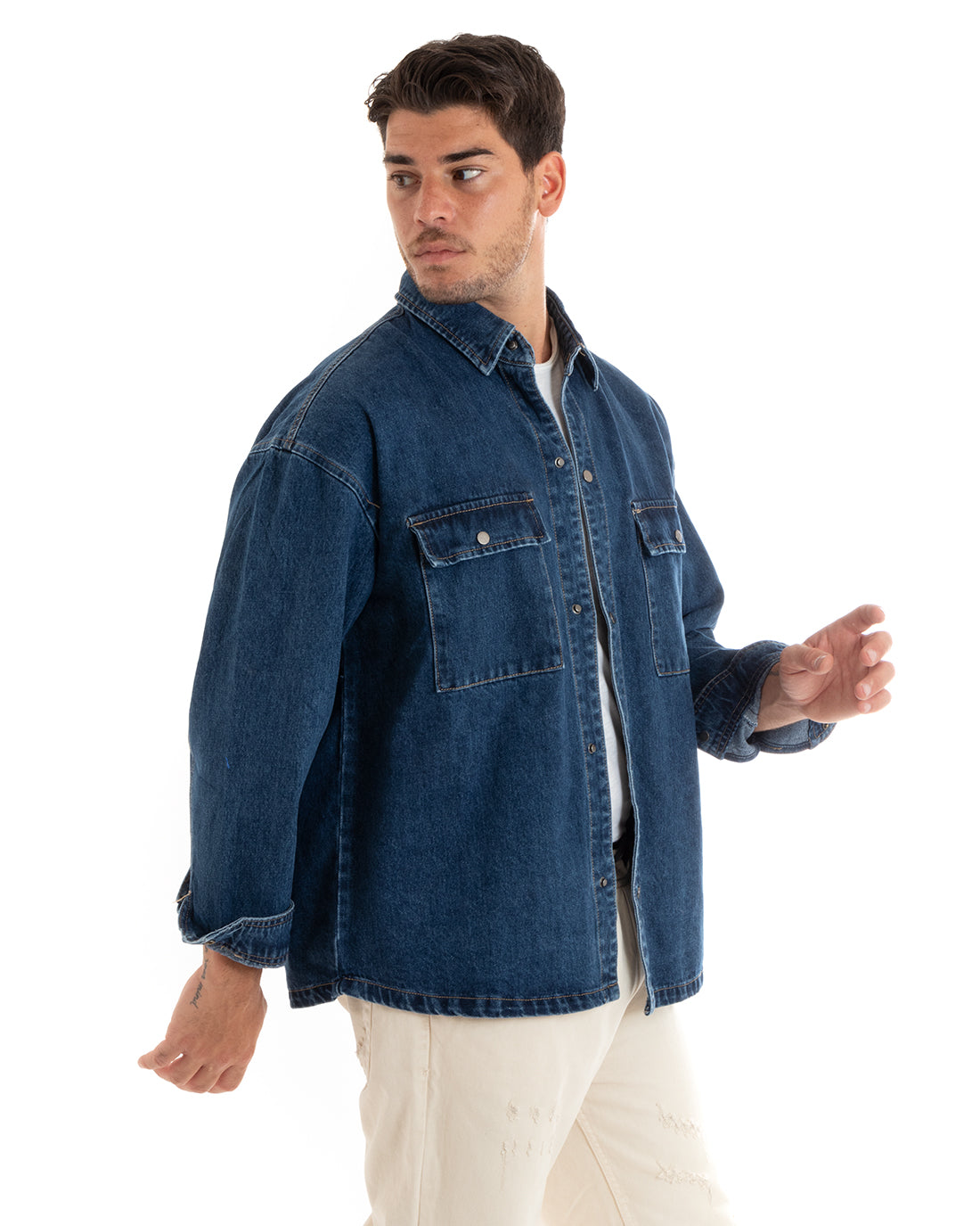 Men's Denim Jacket Long Sleeves Oversized Collar Denim GIOSAL-G3075A