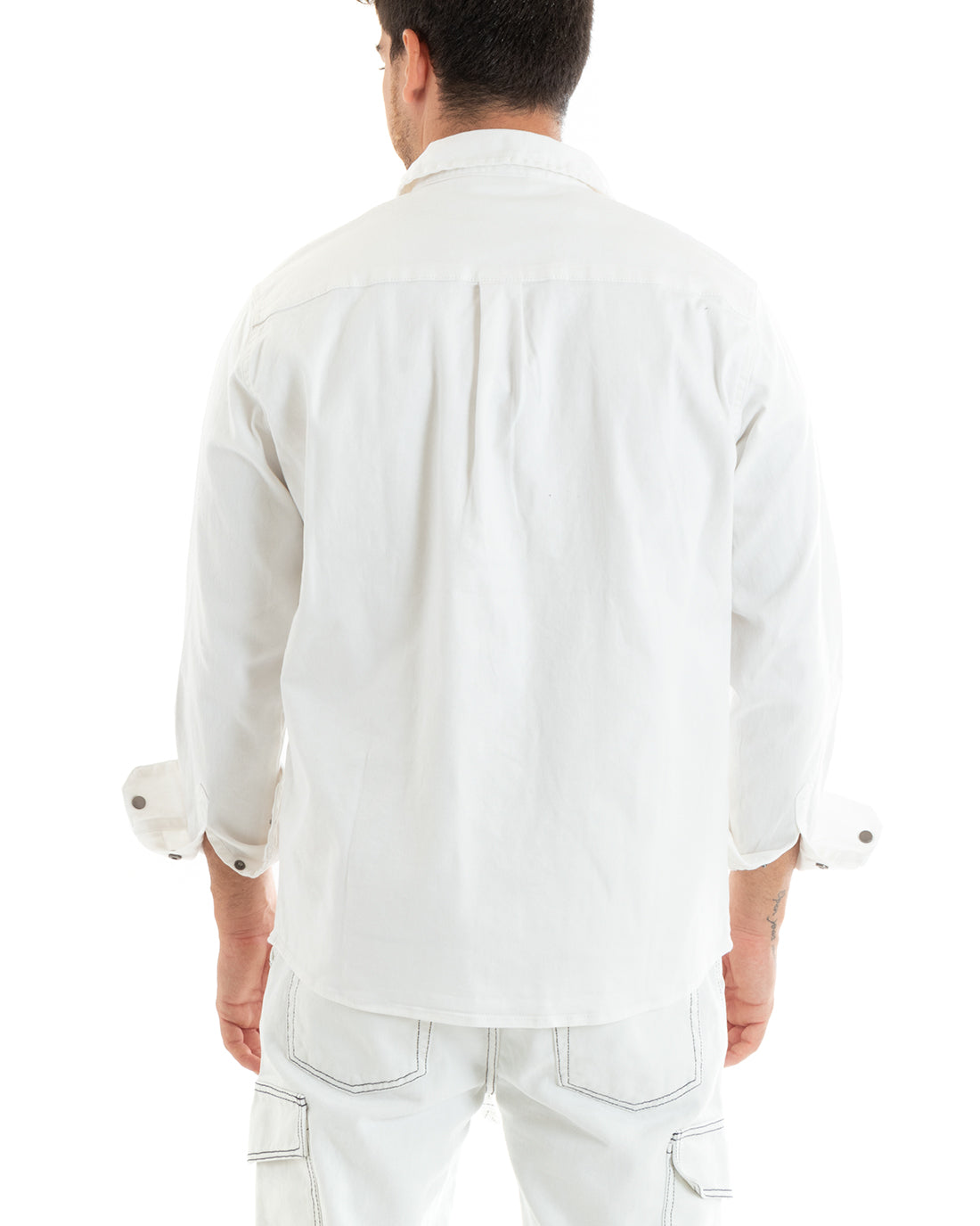 Men's Jacket Jeans Jacket Collar Long Sleeves Front Pockets White GIOSAL-G3076A