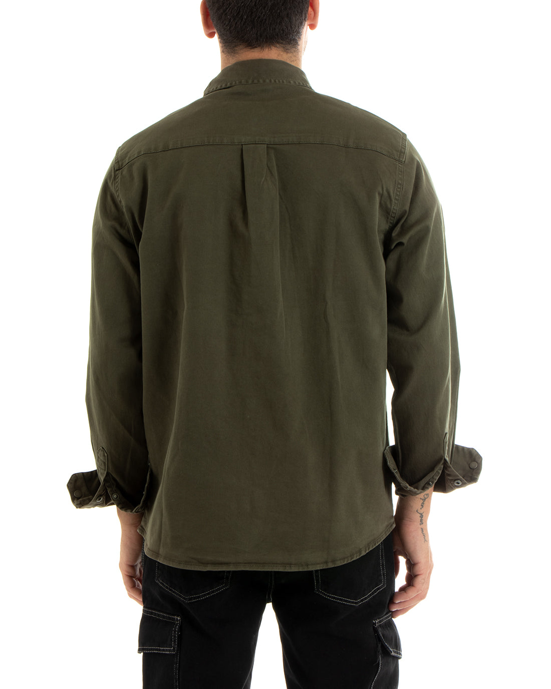Men's Jacket Jeans Jacket Collar Long Sleeves Front Pockets Military Green GIOSAL-G3078A
