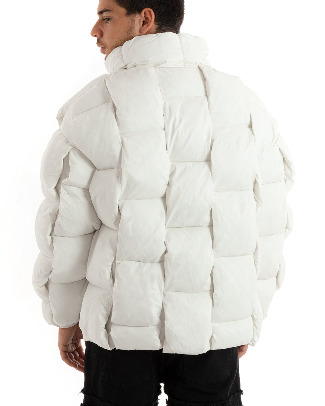 Men's Padded Bomber Jacket with Woven Bands Solid White Casual GIOSAL-G3082A