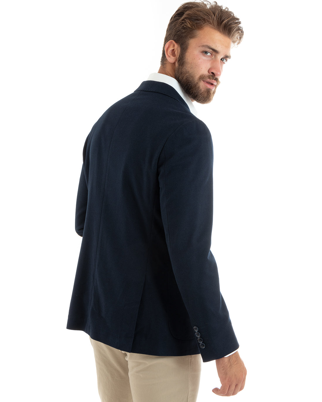 Men's Jacket Basic Blazer Single-breasted Classic Lapel Stitched Solid Color Casual Blue GIOSAL-G3085A