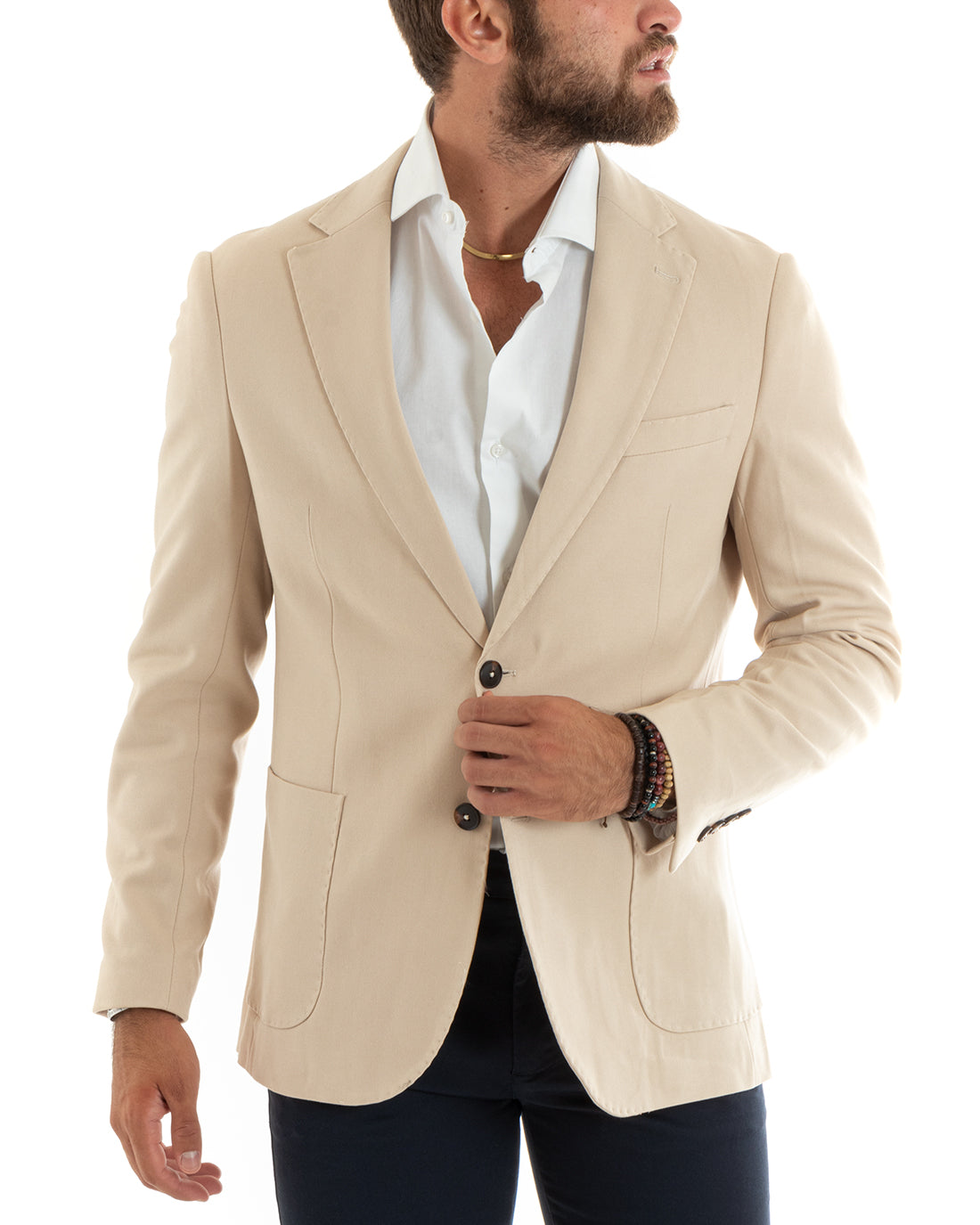 Men's Jacket Basic Blazer Single-breasted Classic Lapel Stitched Solid Color Beige Casual GIOSAL-G3086A