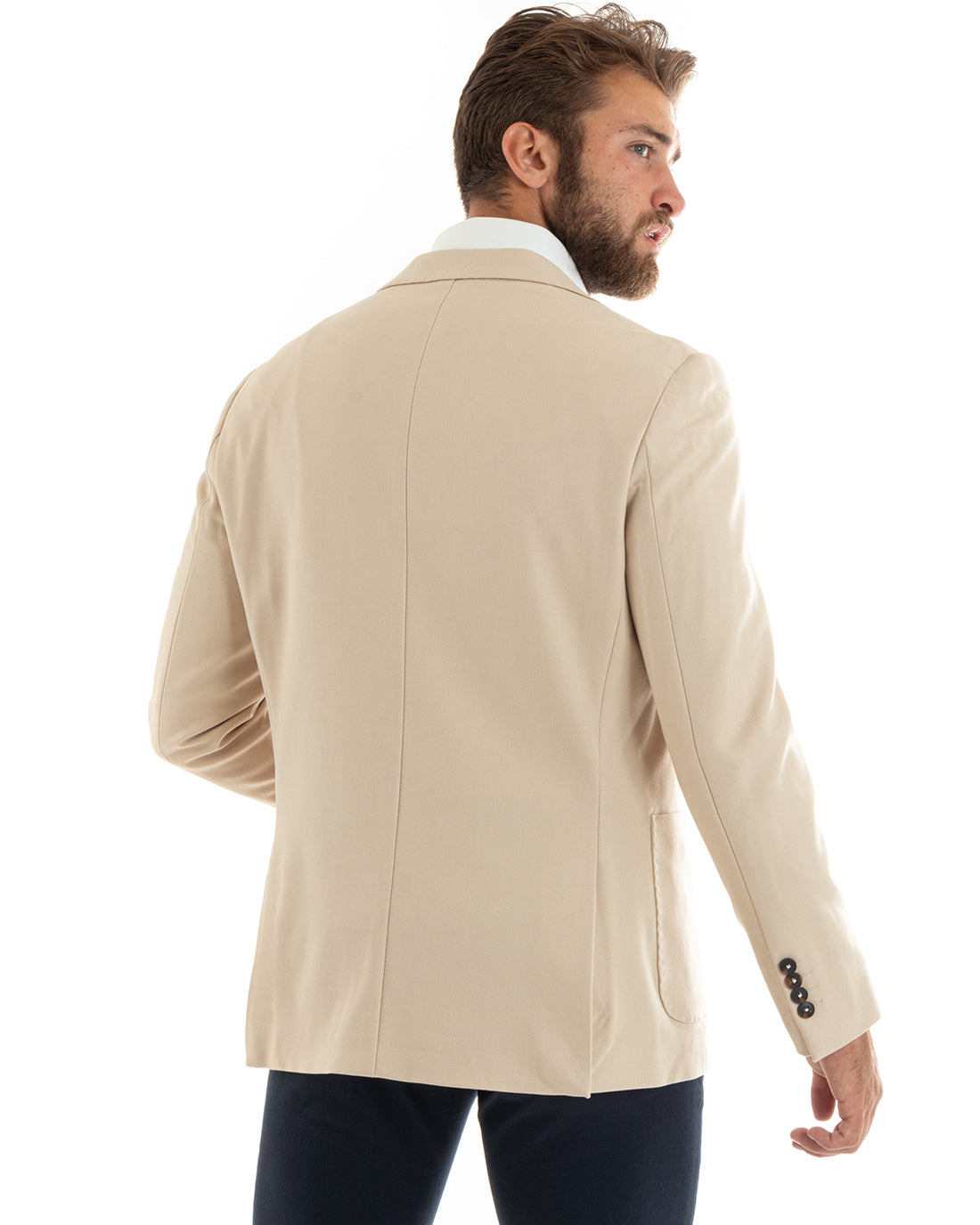 Men's Jacket Basic Blazer Single-breasted Classic Lapel Stitched Solid Color Beige Casual GIOSAL-G3086A