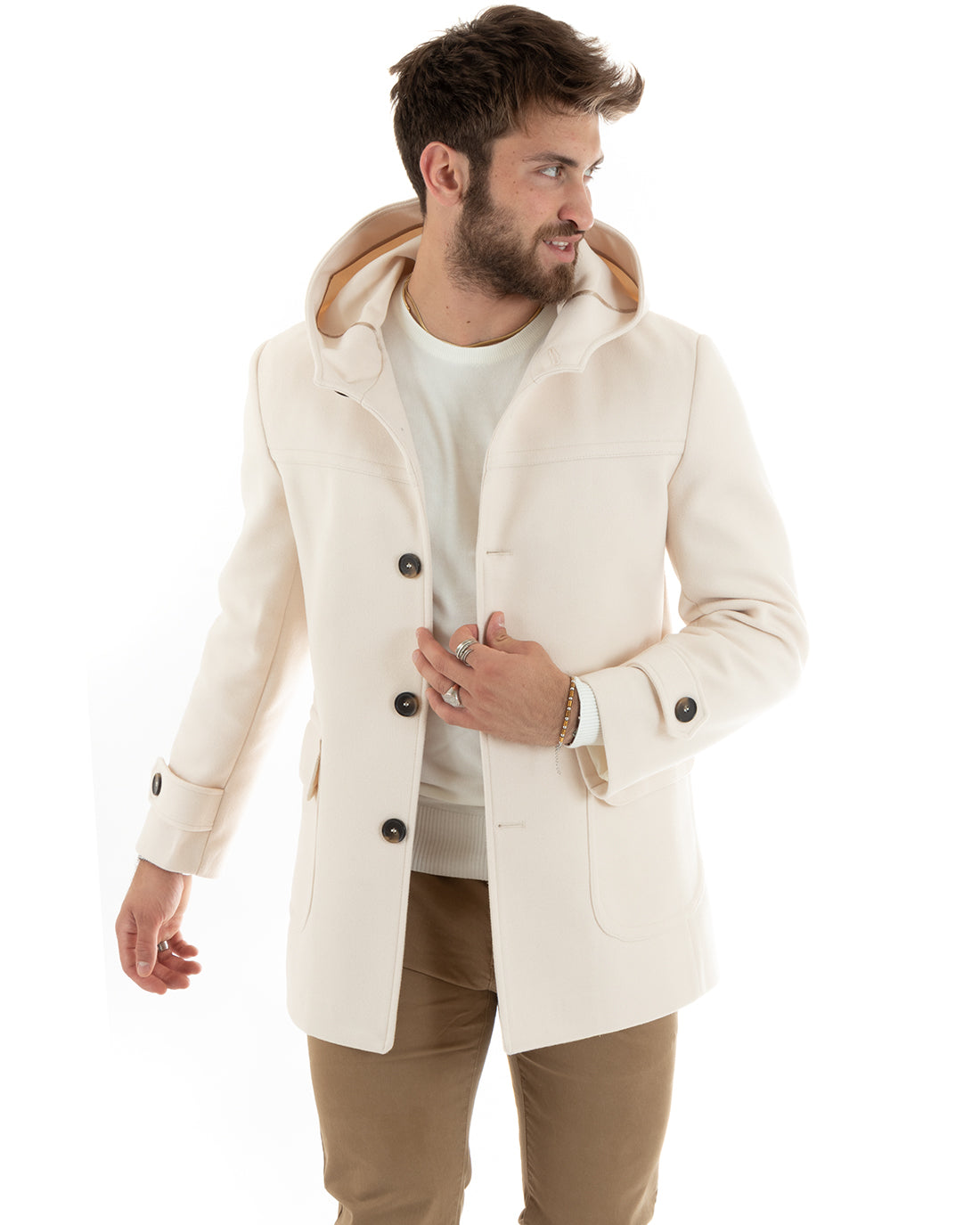 Single-breasted Coat Men's Jacket Jacket With Hood Camel Baronet Elegant GIOSAL-G2700A