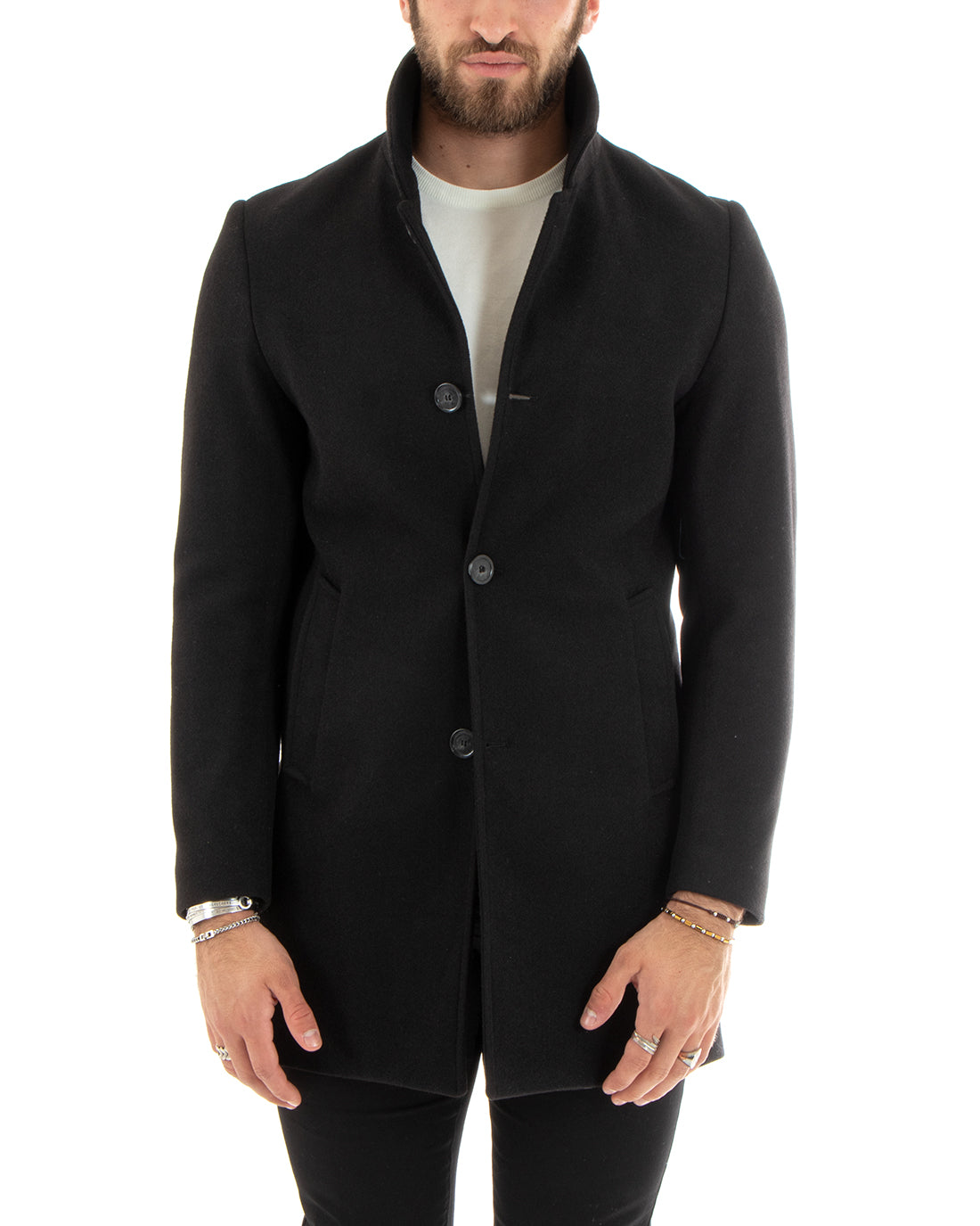 Cappotto Monopetto Uomo Giacca Collo Coreano Giaccone Lungo Nero Baronetto Elegante GIOSAL-G3109A