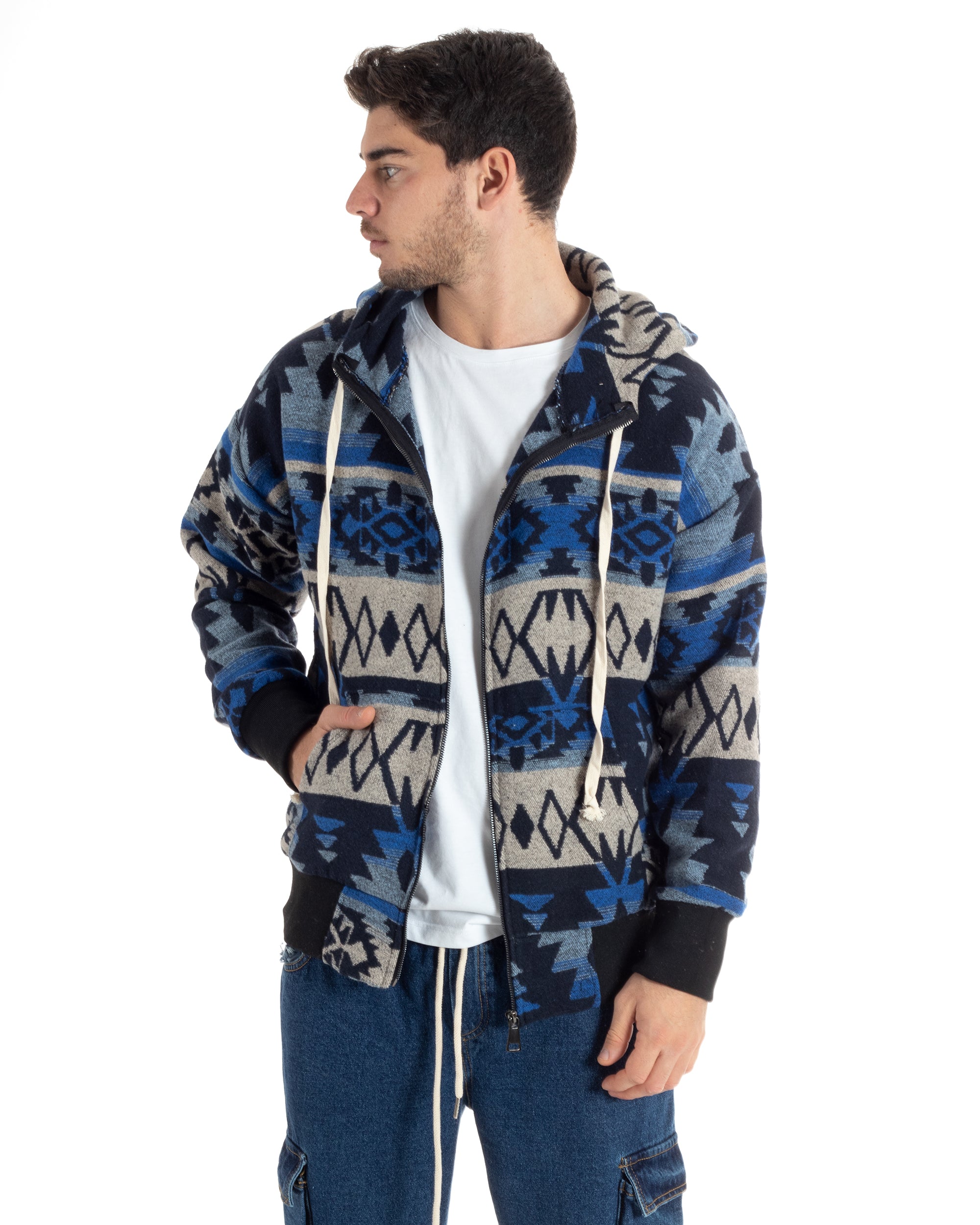 Coat Jacket Men Shirt Shirt With Hood Casual Blue Pattern GIOSAL-G2924A