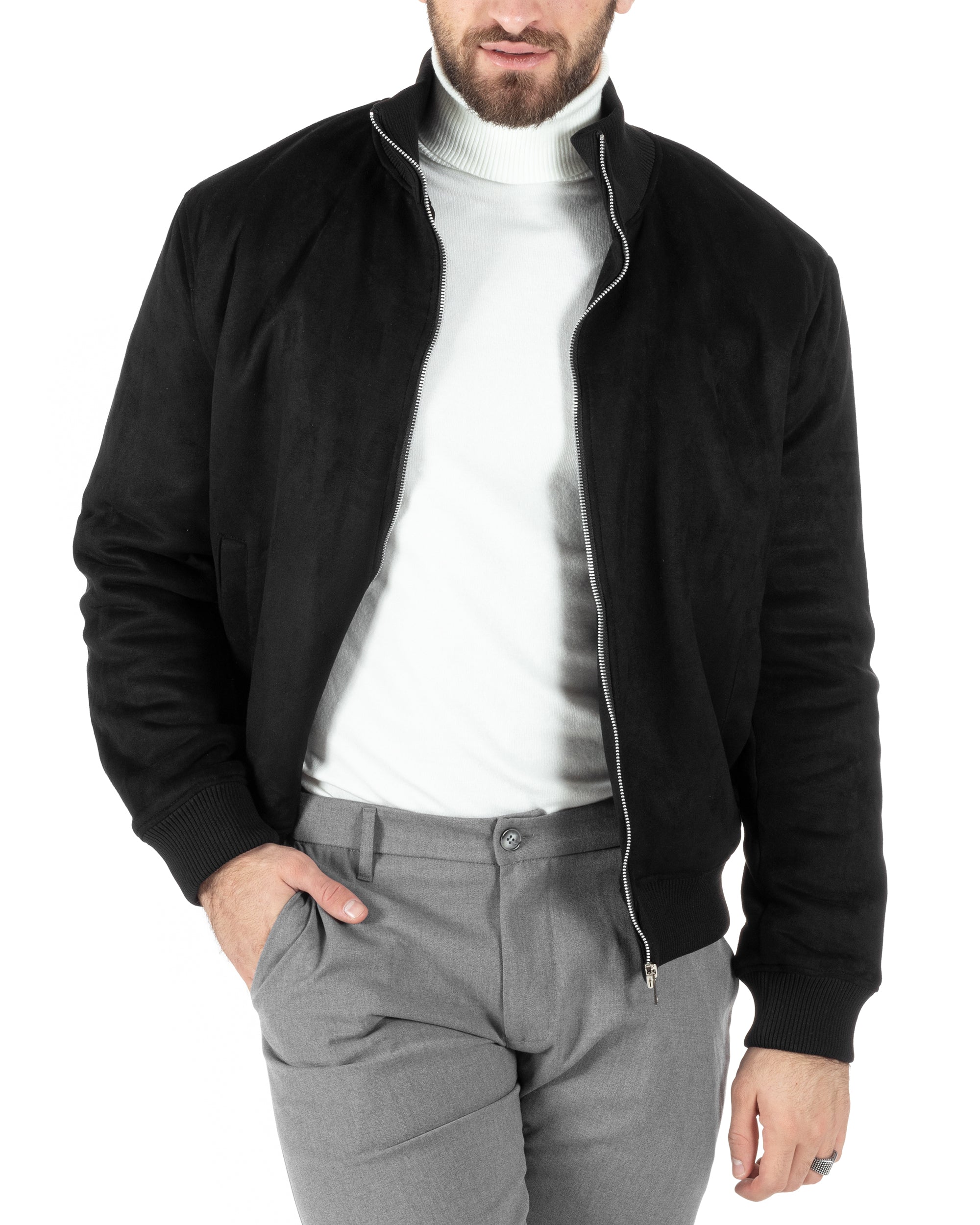 Men's Suede Long Sleeve Solid Color Casual Black Jacket GIOSAL-G2993A