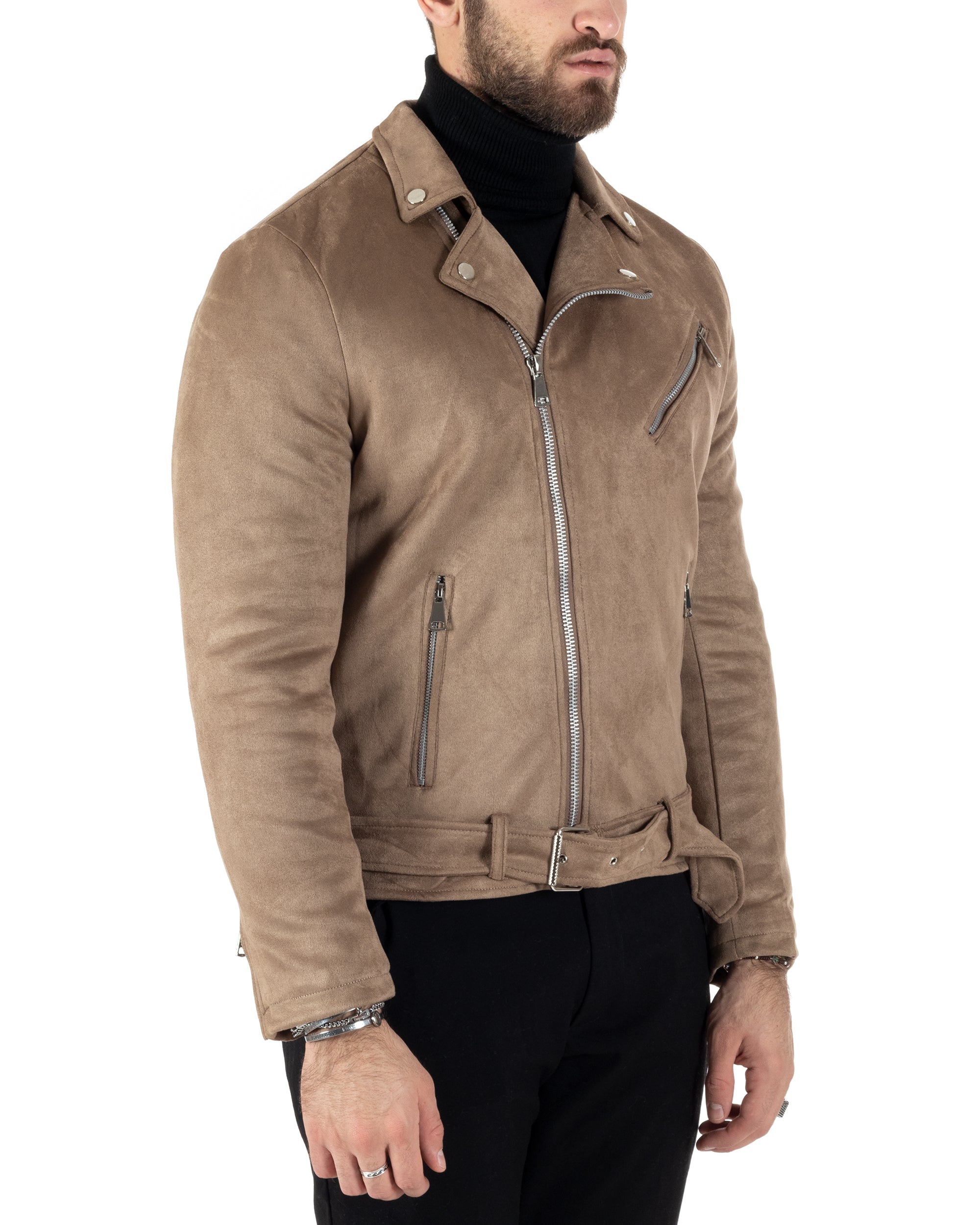 Men's Jacket Camel Suede Zip Casual Long Sleeve GIOSAL