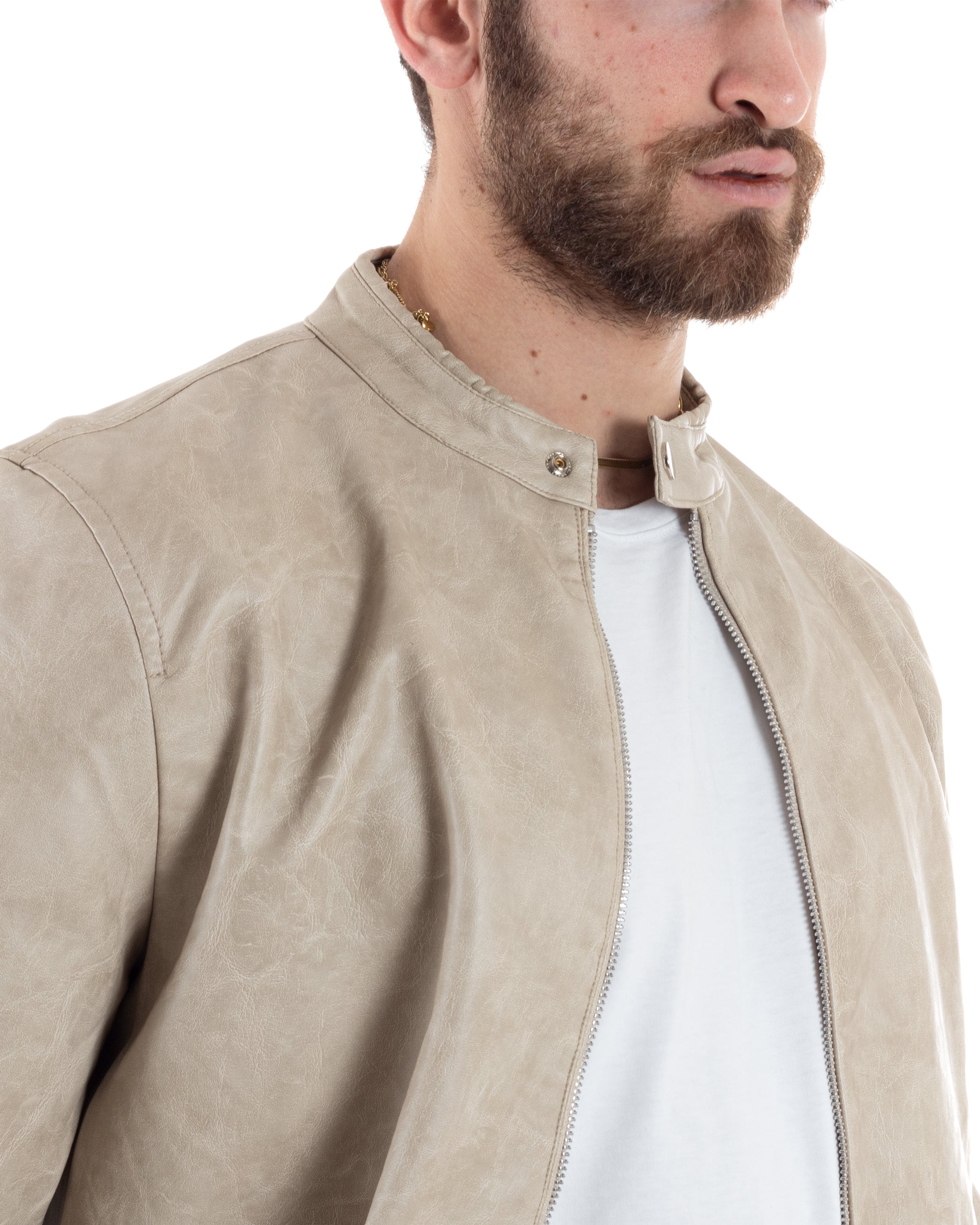Men's Jacket Suede Bomber Jacket With Buttons Flap Pockets Beige Casual GIOSAL-G3088A