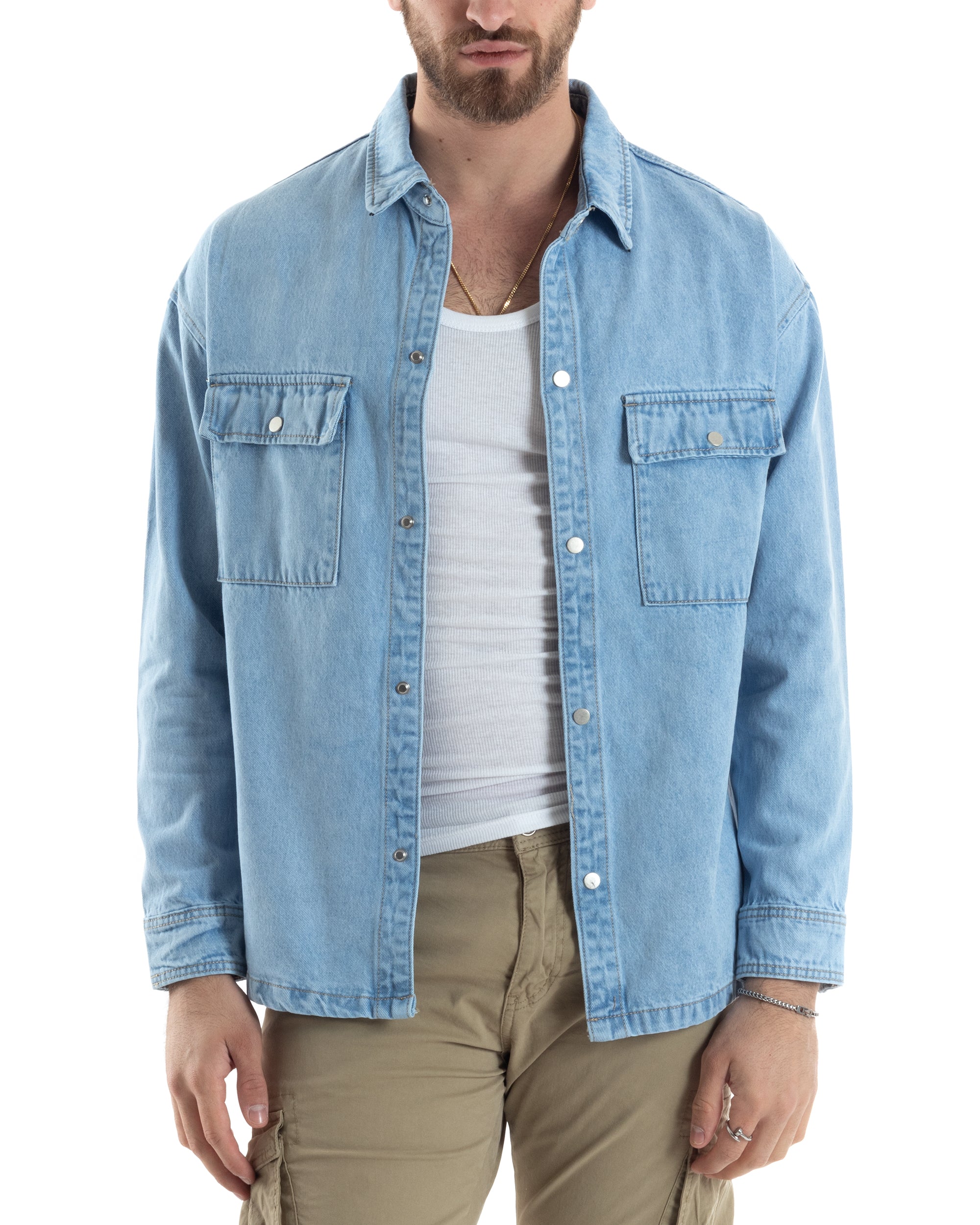 Shirt With Collar Long Sleeve Shirt Denim Jeans Jacket GIOSAL-C2653A