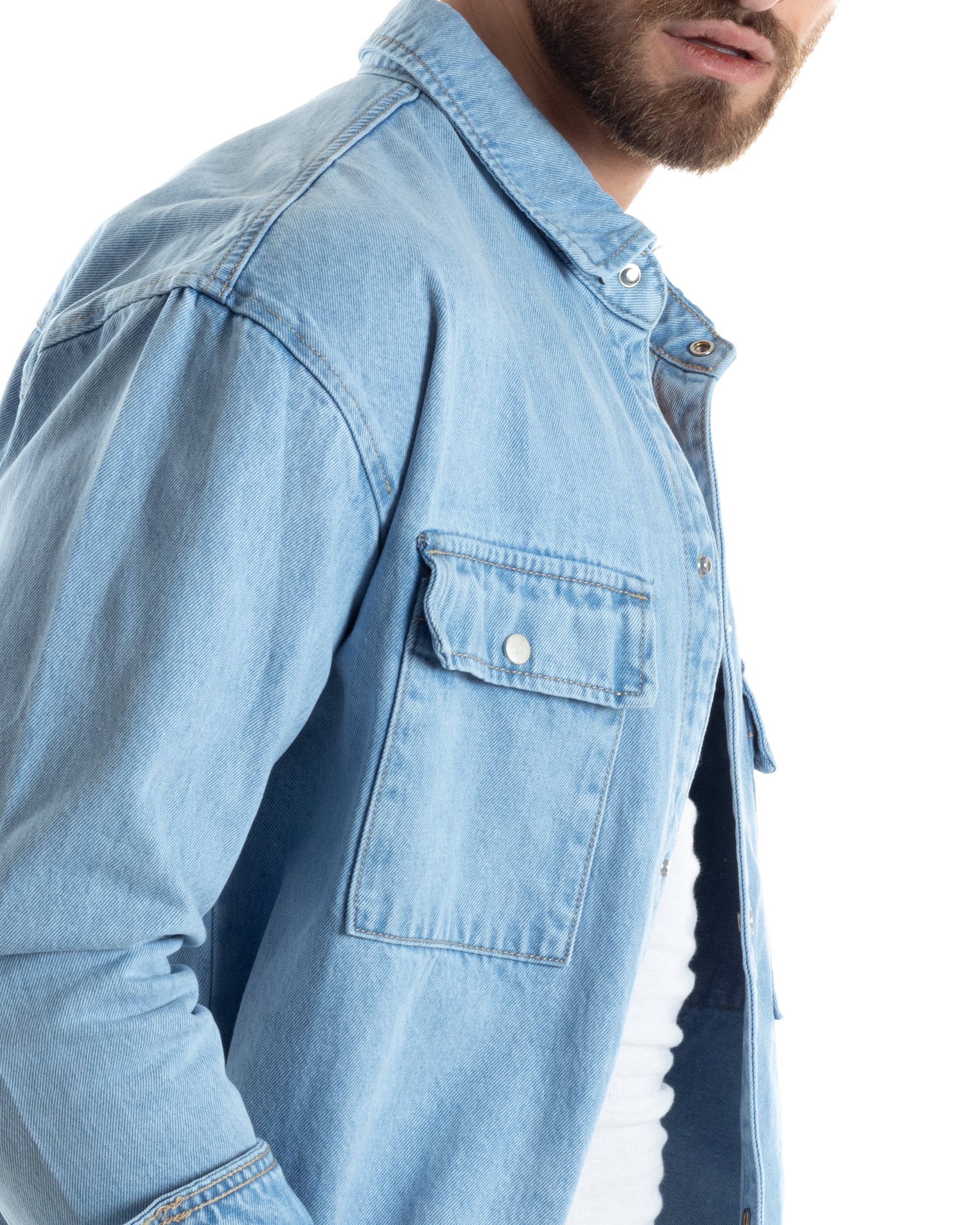 Giubbotto Jeans Uomo Camicione Camicia Con Colletto Giacca Basic Denim GIOSAL-G3171A