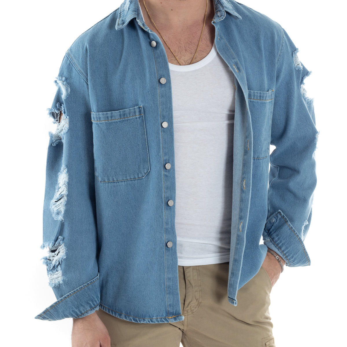 Giacca da uomo in Denim con foro strappato cappott... – Vicedeal Giacca da uomo in Denim con foro strappato cappott... – Vicedeal