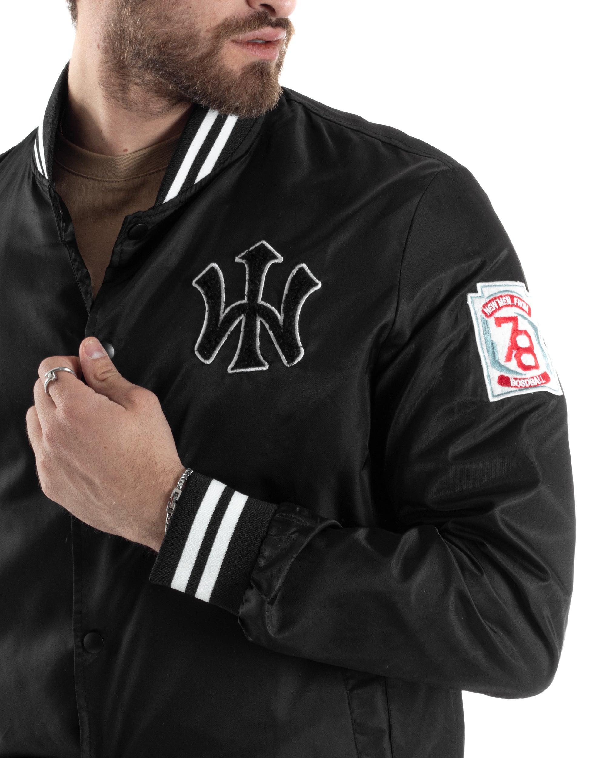 Men's Solid Color Black Long Sleeve College Basketball Casual Jacket GIOSAL