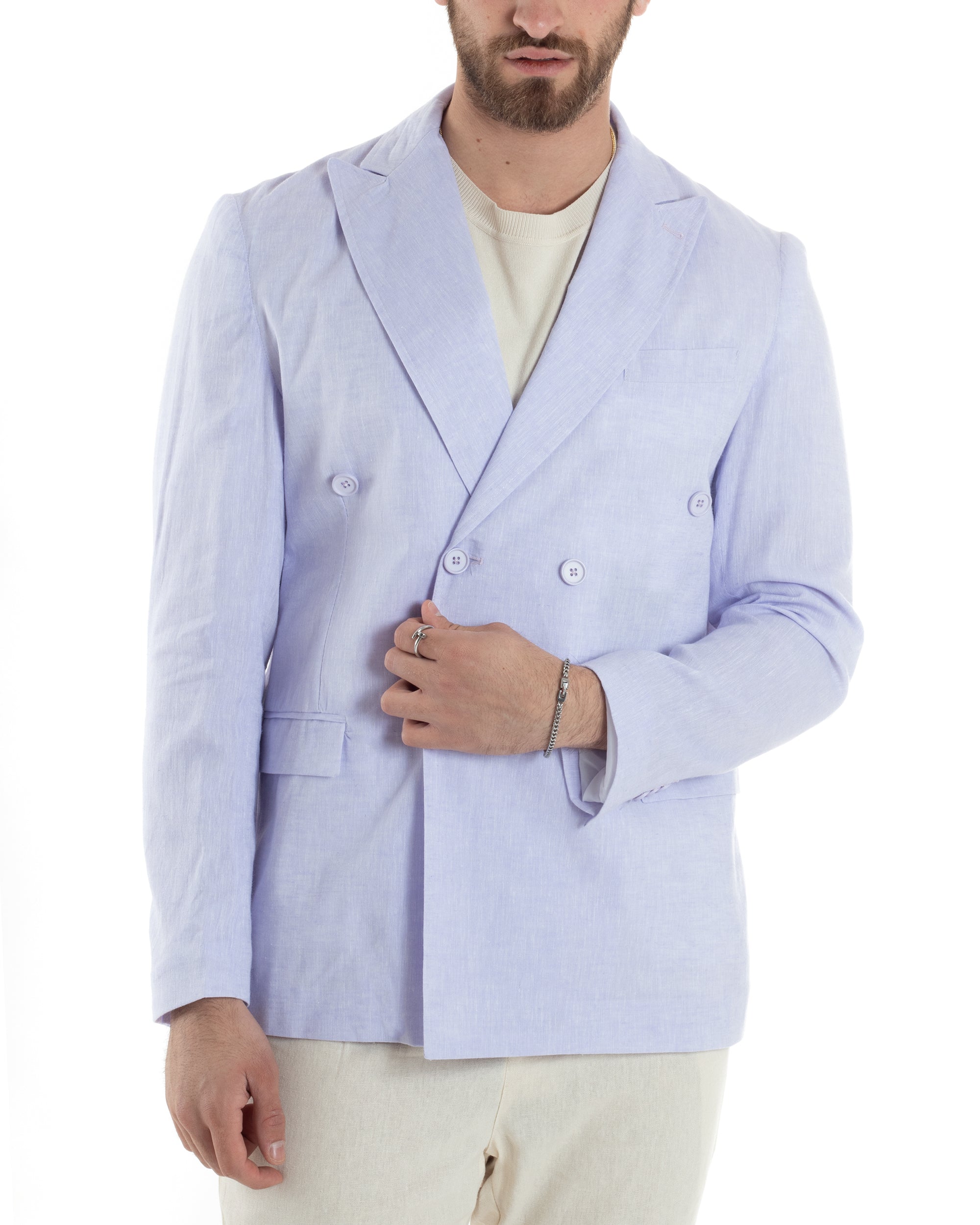 Men's Double-breasted Melange Linen Jacket Ceremony Elegant Casual Mud GIOSAL-G2837A