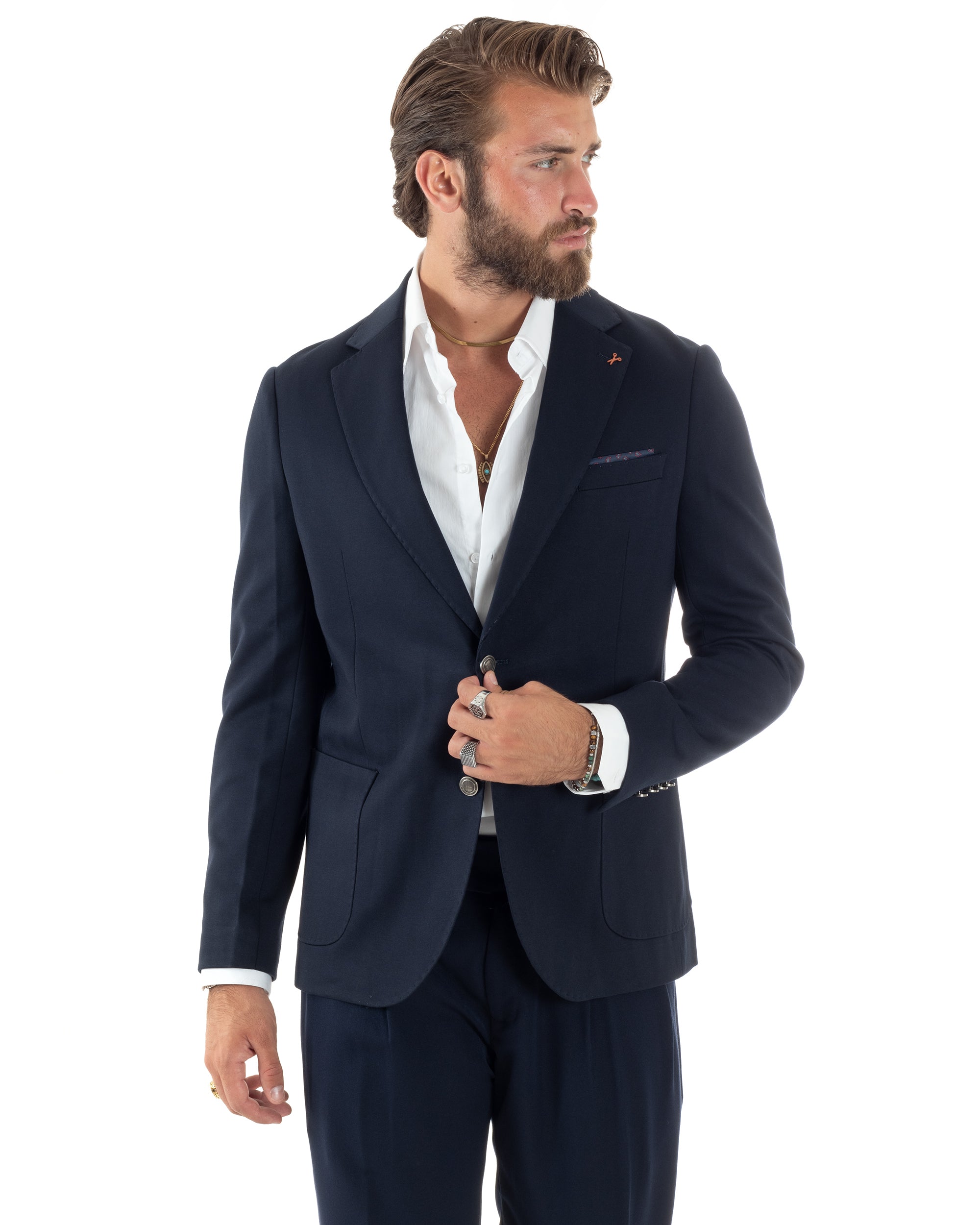 Giacca Uomo Monopetto Sartoriale Con Bottoni Metallo Cerimonia Elegante Casual Blu GIOSAL-G3204A