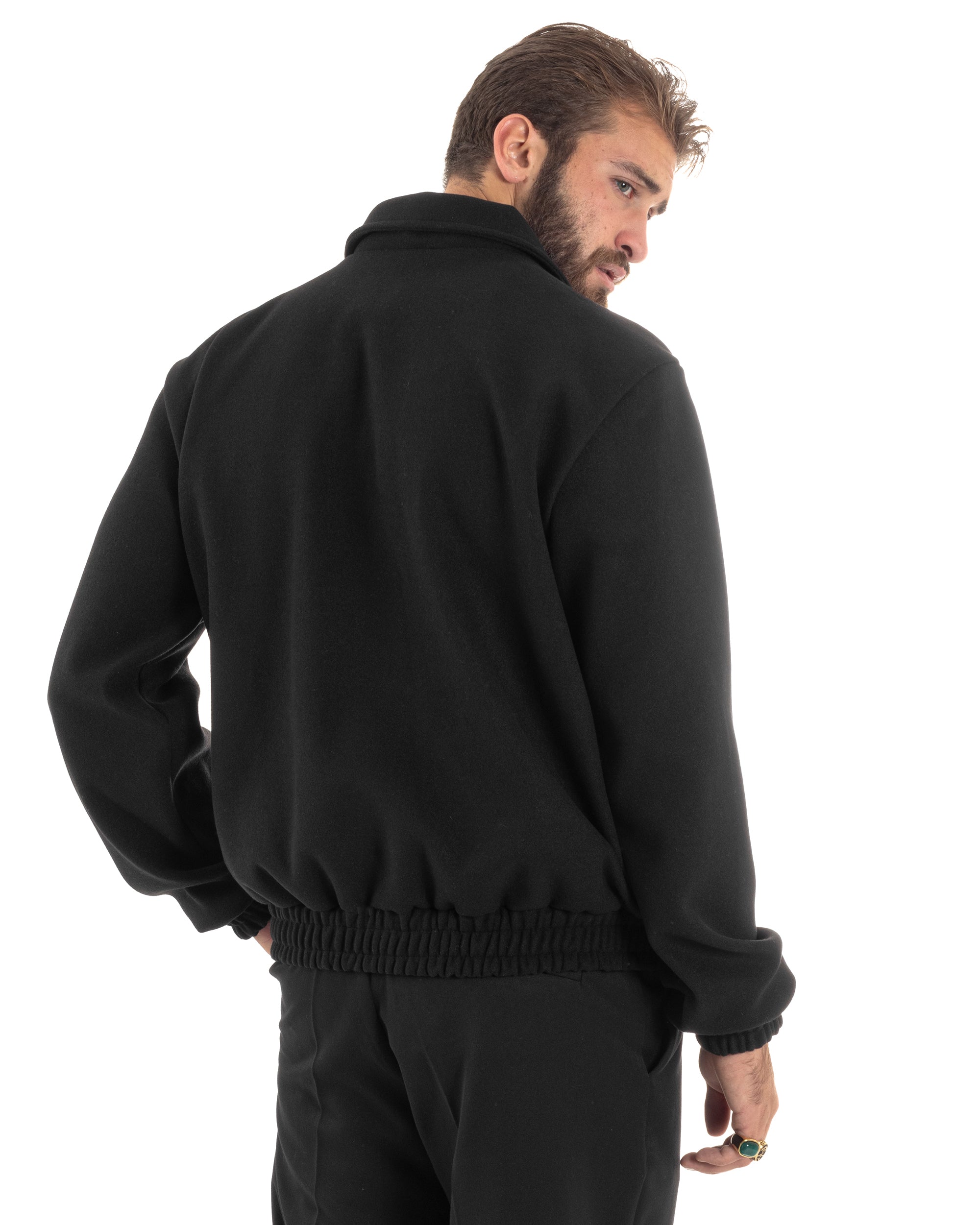 Giubbotto Uomo Panno Caldo Bomber Con Colletto Giacca Con Zip Tinta Unita Nero GIOSAL-G3248A