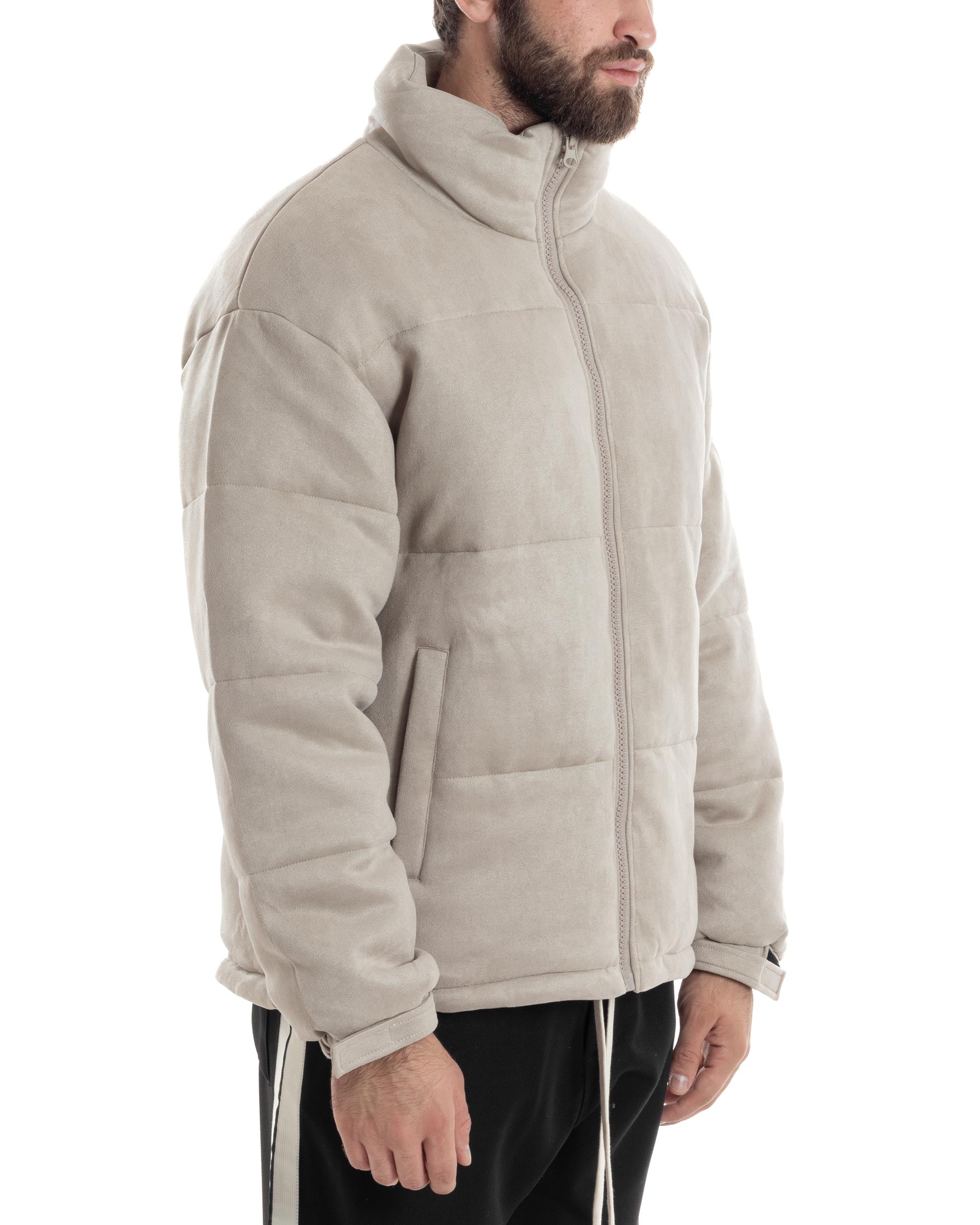 Giubbotto Uomo Camoscio Trapuntato Imbottito Bomber Morbido Con Collo e Zip Giacca Calda Regular Fit Casual Beige GIOSAL-G3257A