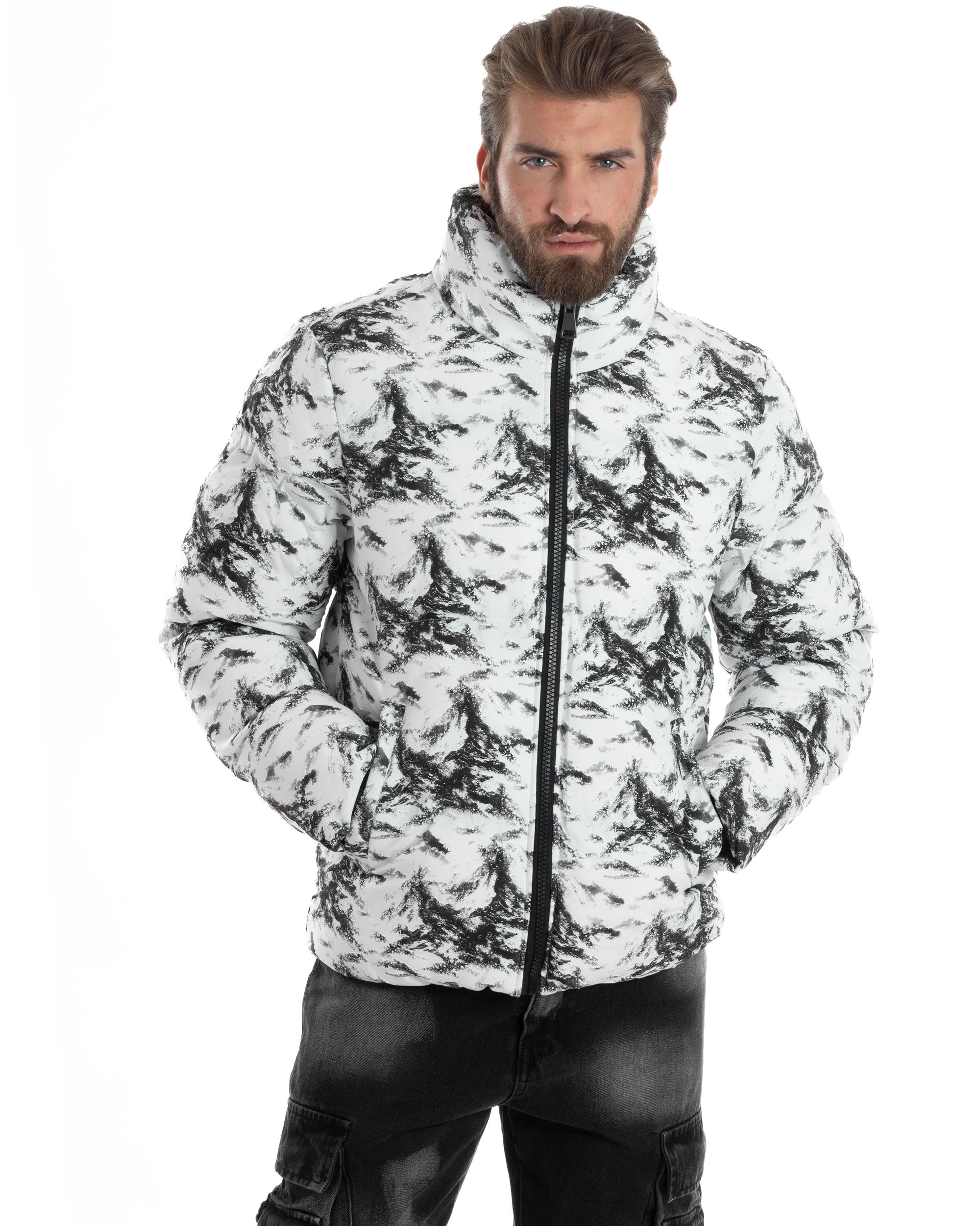 Giubbotto Uomo Mimetico Trapuntato Imbottito Bomber Marmorizzato Giacca Camouflage Bicolore Bianco GIOSAL-G3258A