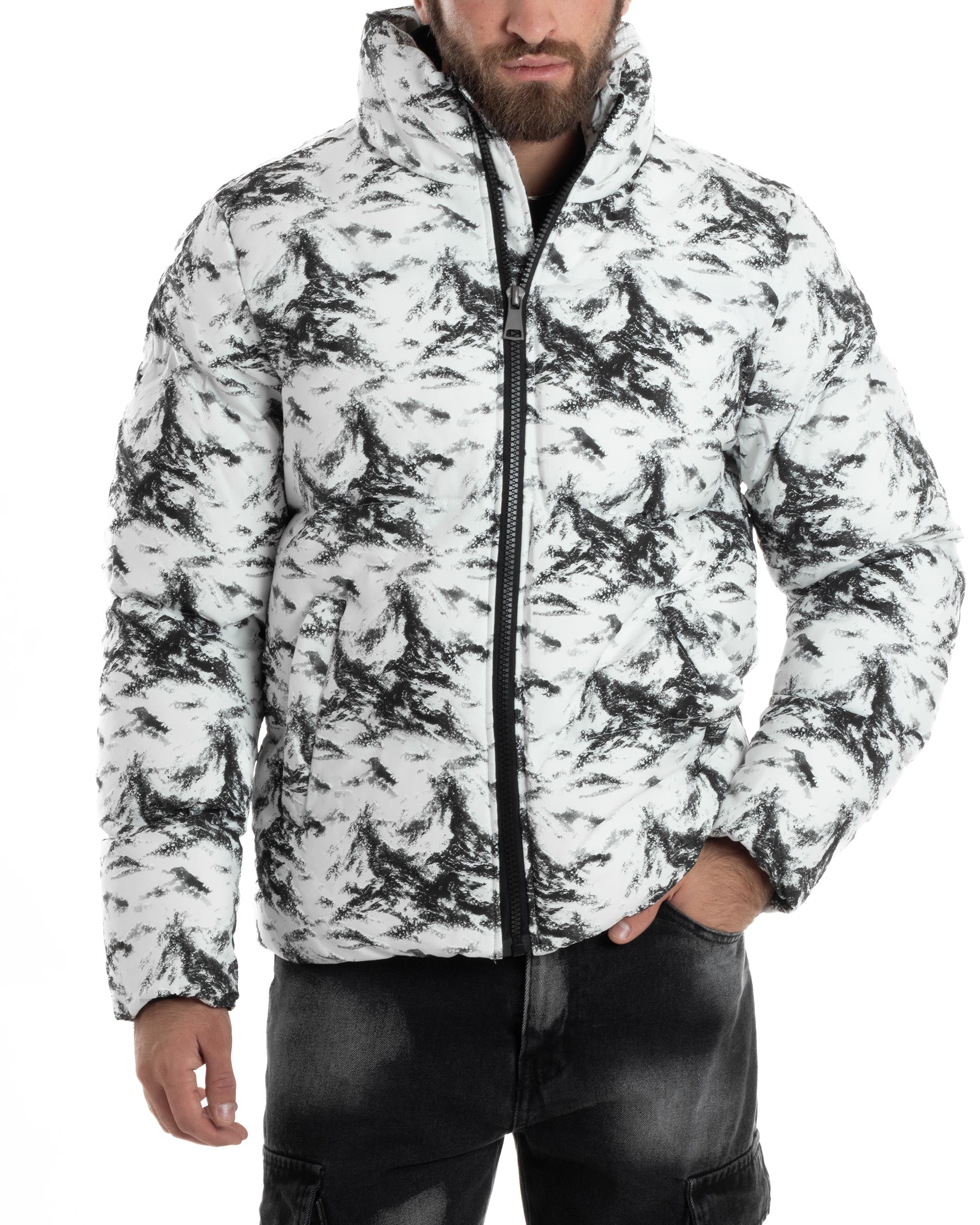 Giubbotto Uomo Mimetico Trapuntato Imbottito Bomber Marmorizzato Giacca Camouflage Bicolore Bianco GIOSAL-G3258A