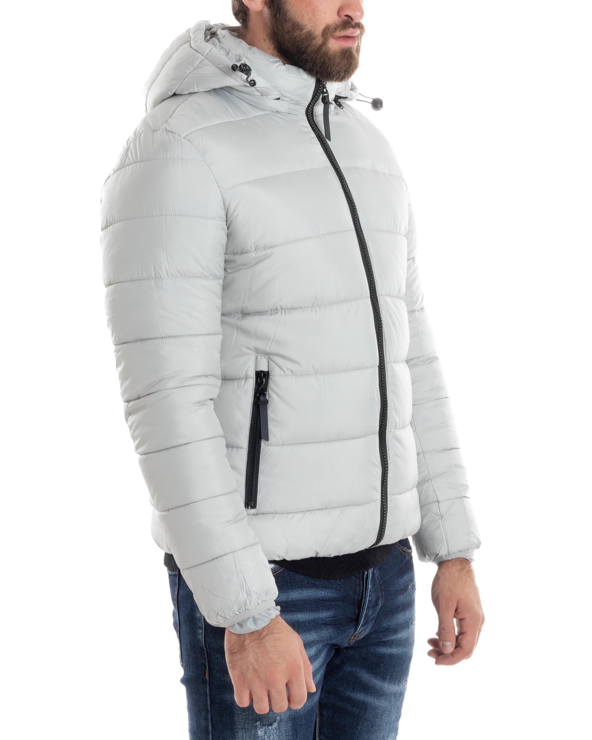 Giubbotto Uomo Bomber Con Cappuccio Piumino Imbottito Caldo Casual Basic Trapuntato Tinta Unita Ghiaccio GIOSAL-G3262A