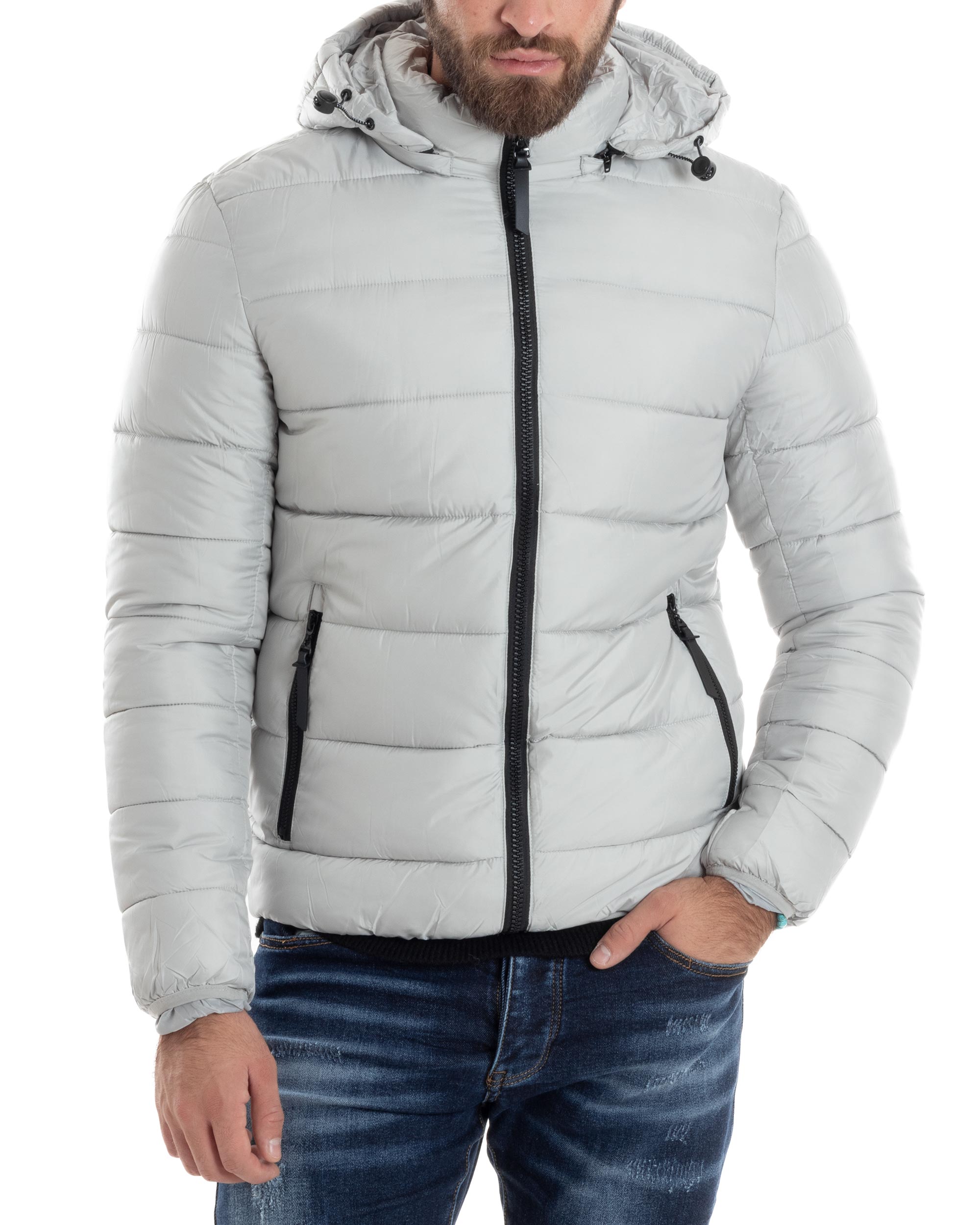 Giubbotto Uomo Bomber Con Cappuccio Piumino Imbottito Caldo Casual Basic Trapuntato Tinta Unita Ghiaccio GIOSAL-G3262A