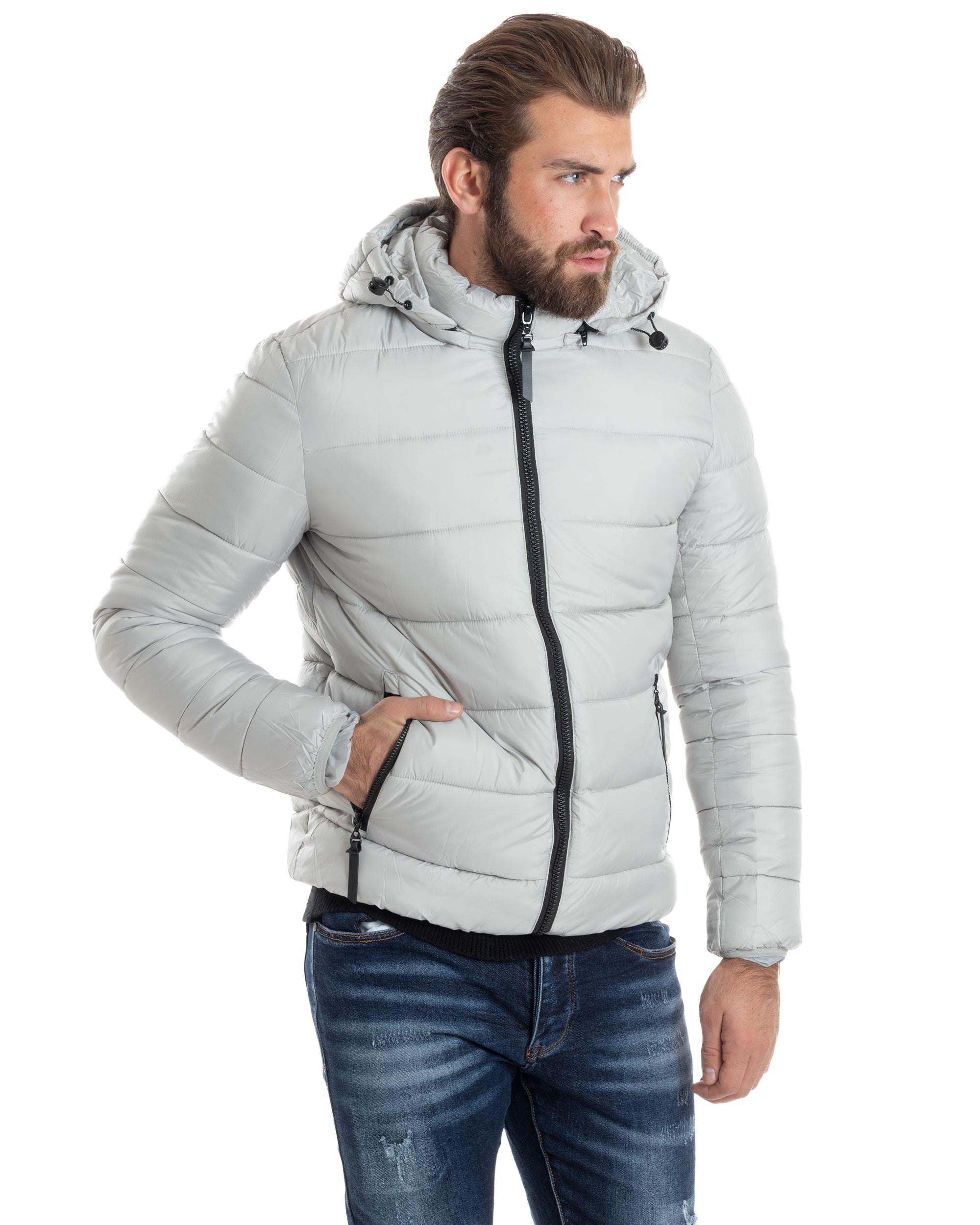 Giubbotto Uomo Bomber Con Cappuccio Piumino Imbottito Caldo Casual Basic Trapuntato Tinta Unita Ghiaccio GIOSAL-G3262A