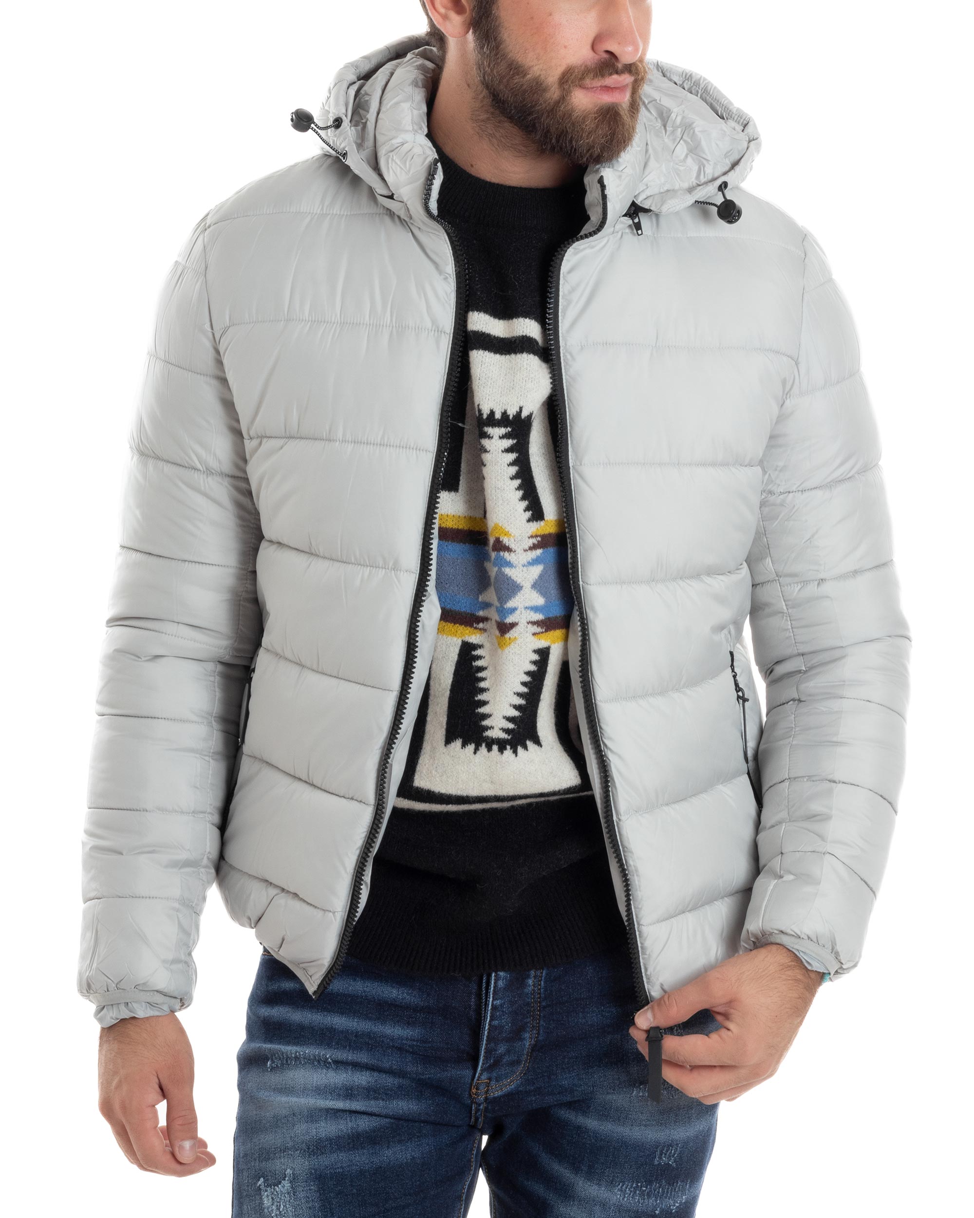 Giubbotto Uomo Bomber Con Cappuccio Piumino Imbottito Caldo Casual Basic Trapuntato Tinta Unita Ghiaccio GIOSAL-G3262A