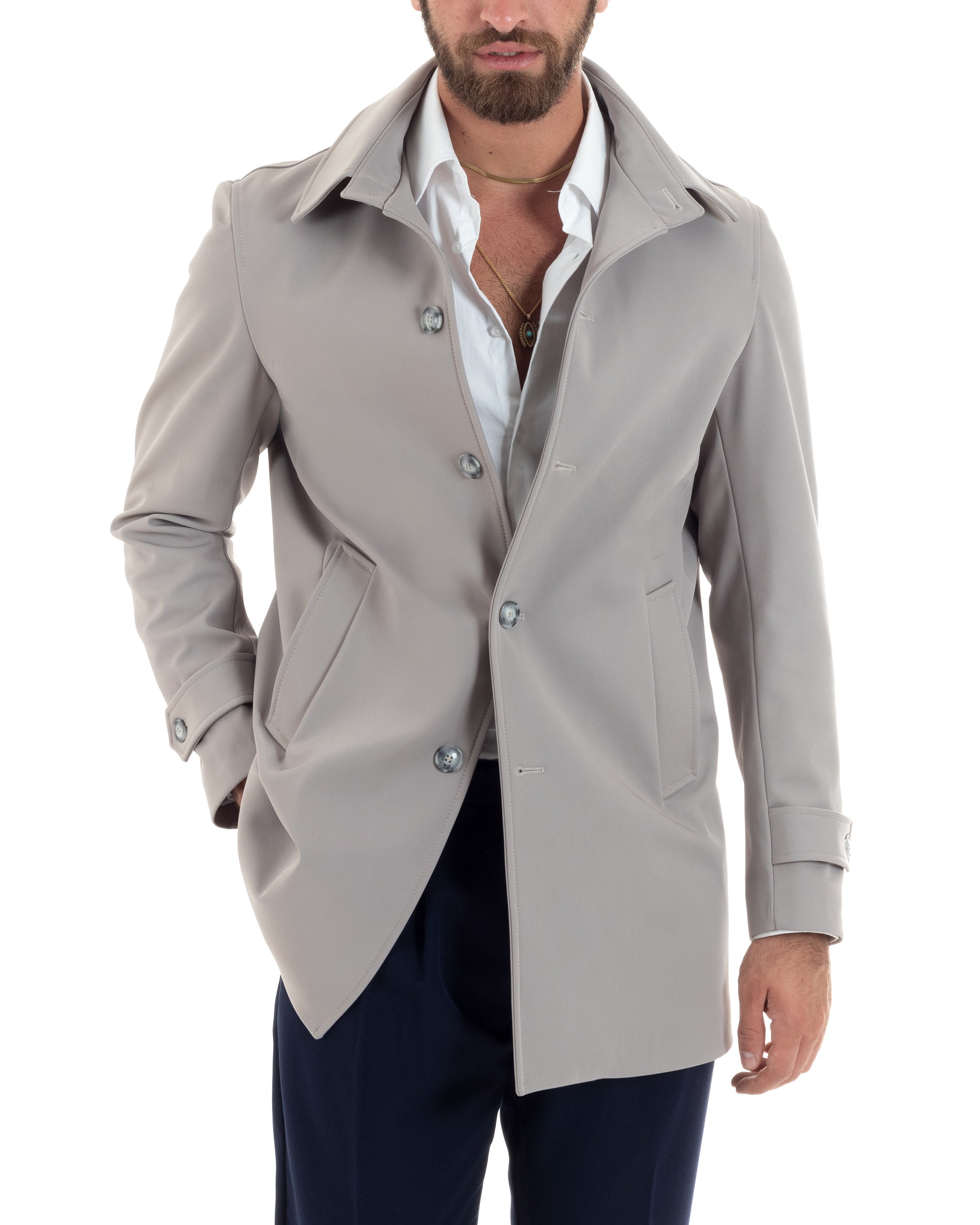 Giubbotto Uomo Imbottito Trench Lungo Con Colletto Basic Giaccone Caldo Tessuto Impermeabile Casual Tinta Unita Grigio GIOSAL-G3269A