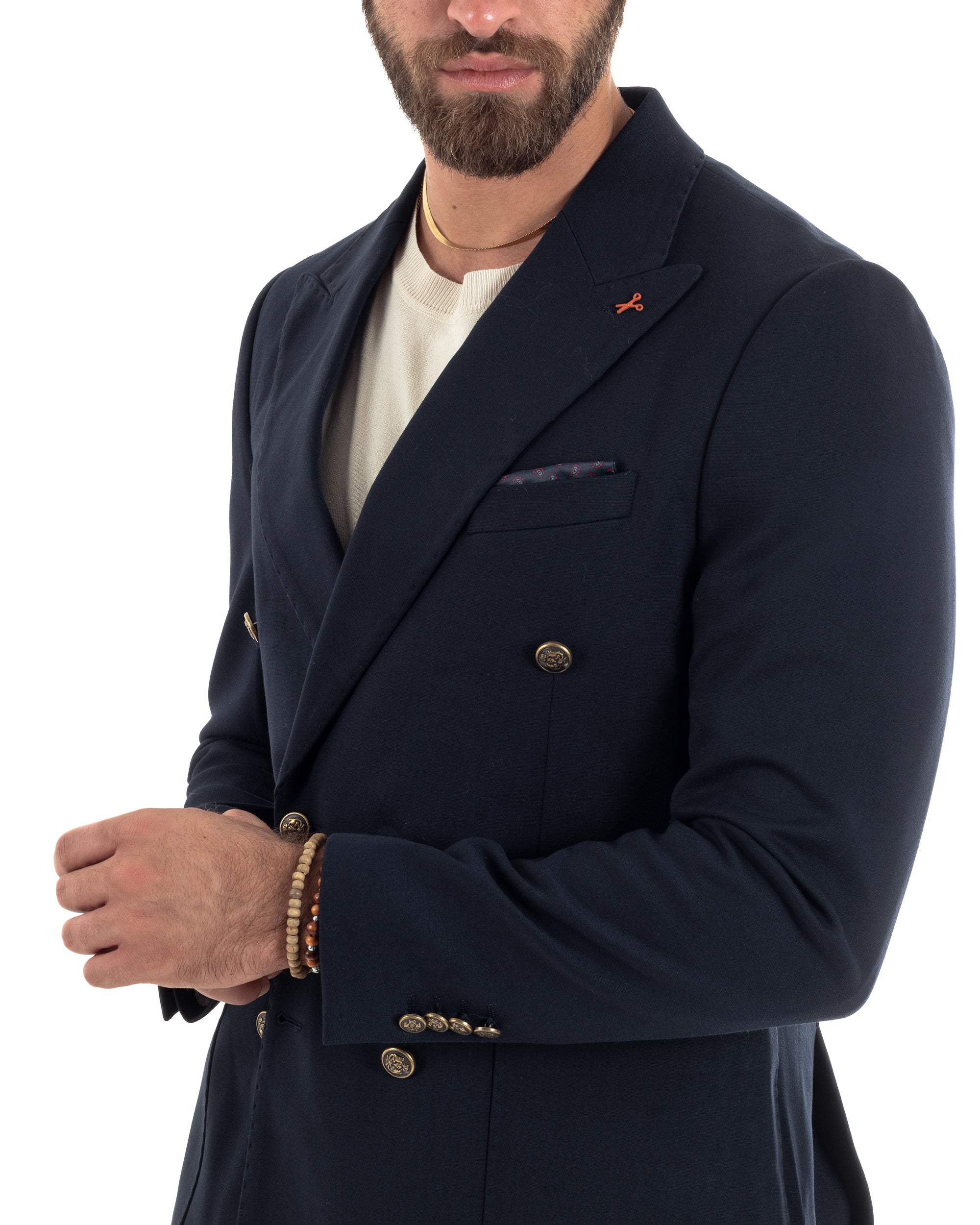 Giacca Uomo Doppiopetto Sartoriale Con Bottoni Metallo Cerimonia Elegante Casual Blu GIOSAL-G3271A