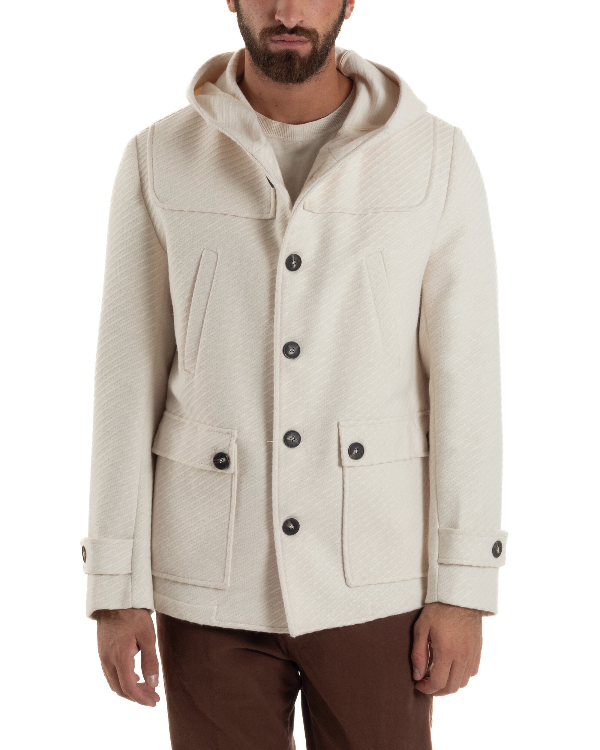 Cappotto Uomo Giacca Con Cappuccio Panna Overd-D OE1F2W5J30