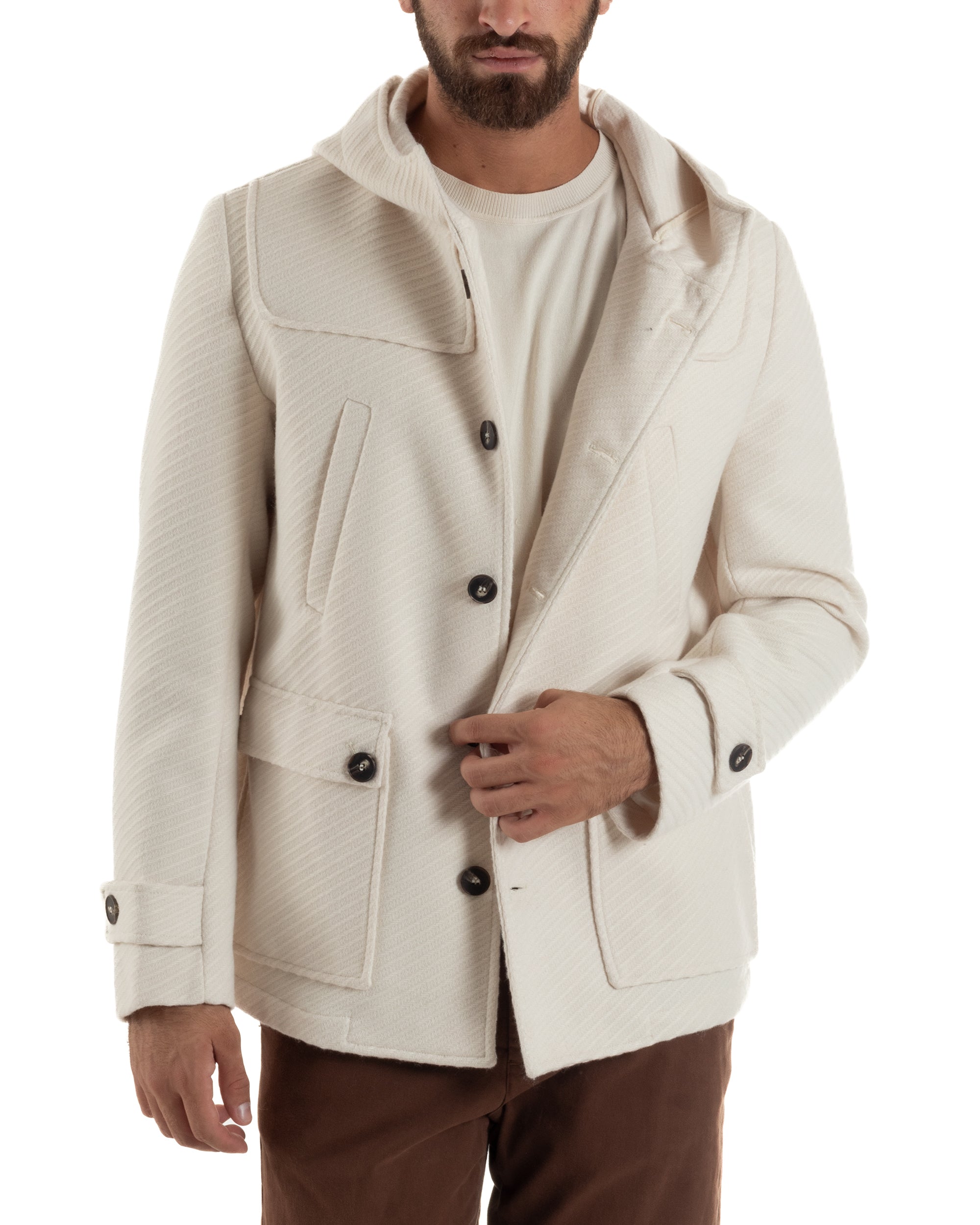 Cappotto Uomo Giacca Con Cappuccio Panna Overd-D OE1F2W5J30