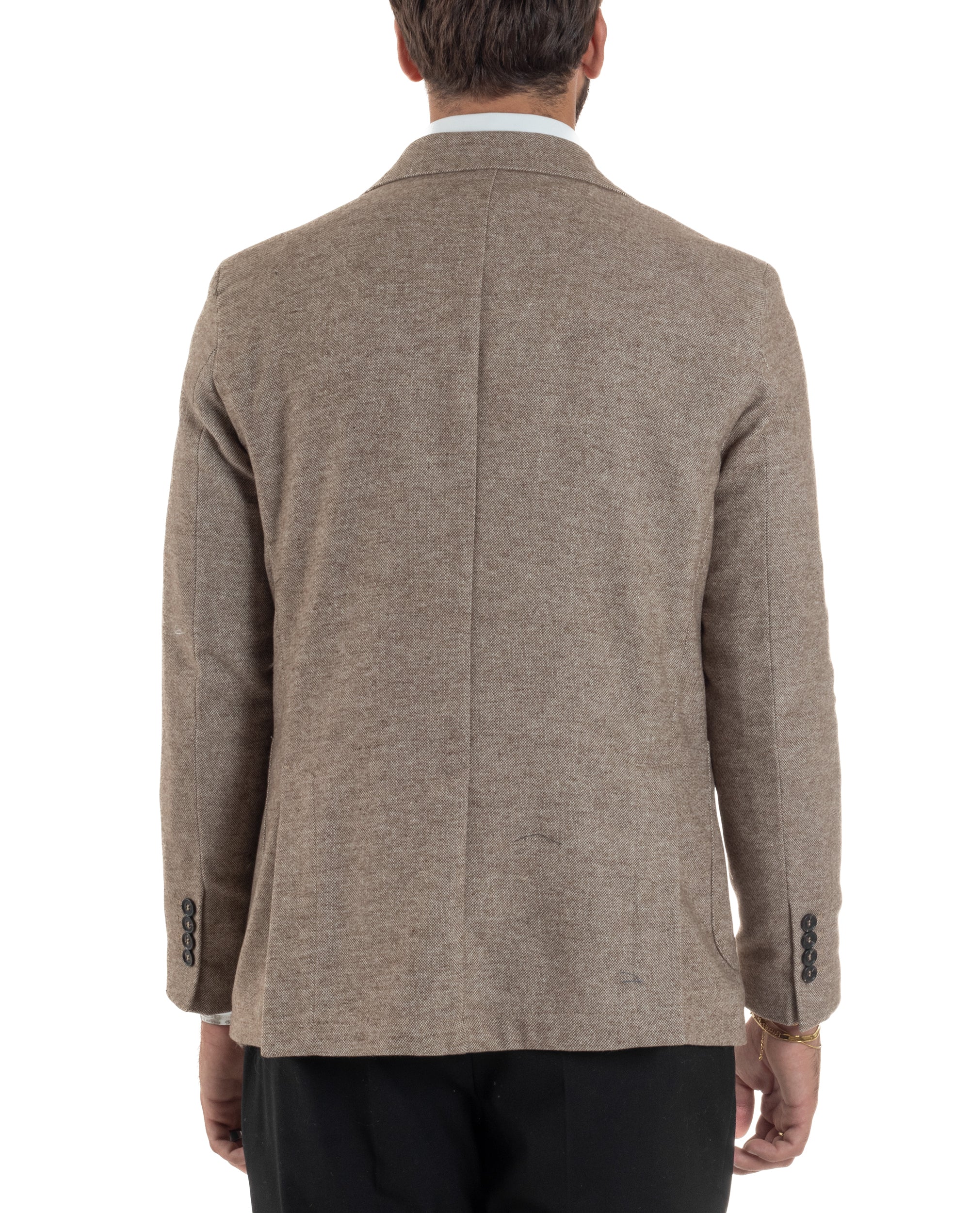 Giacca Uomo Lana Monopetto Puntinata Tinta Unita Beige BZ1003A