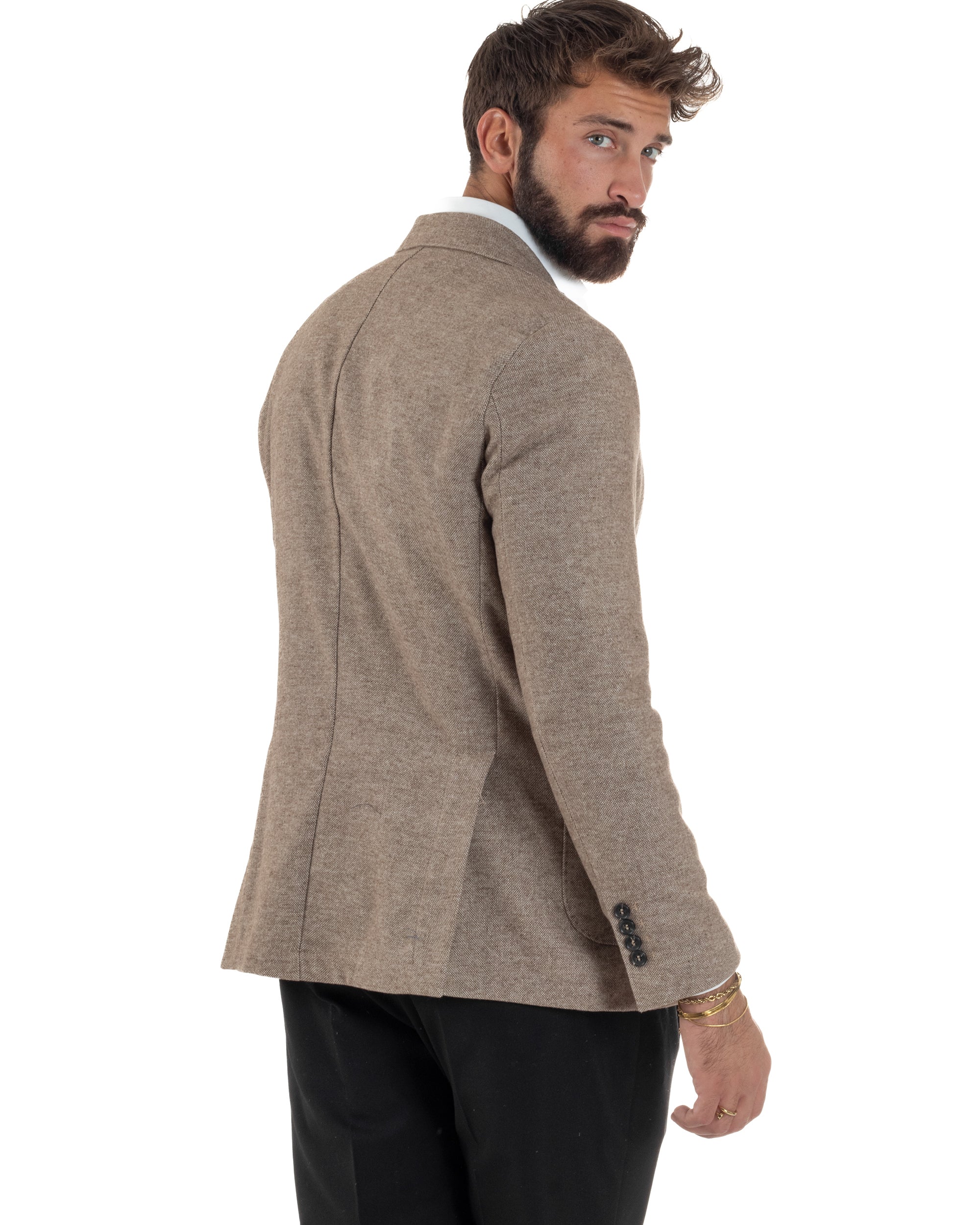 Giacca Uomo Lana Monopetto Puntinata Tinta Unita Beige BZ1003A