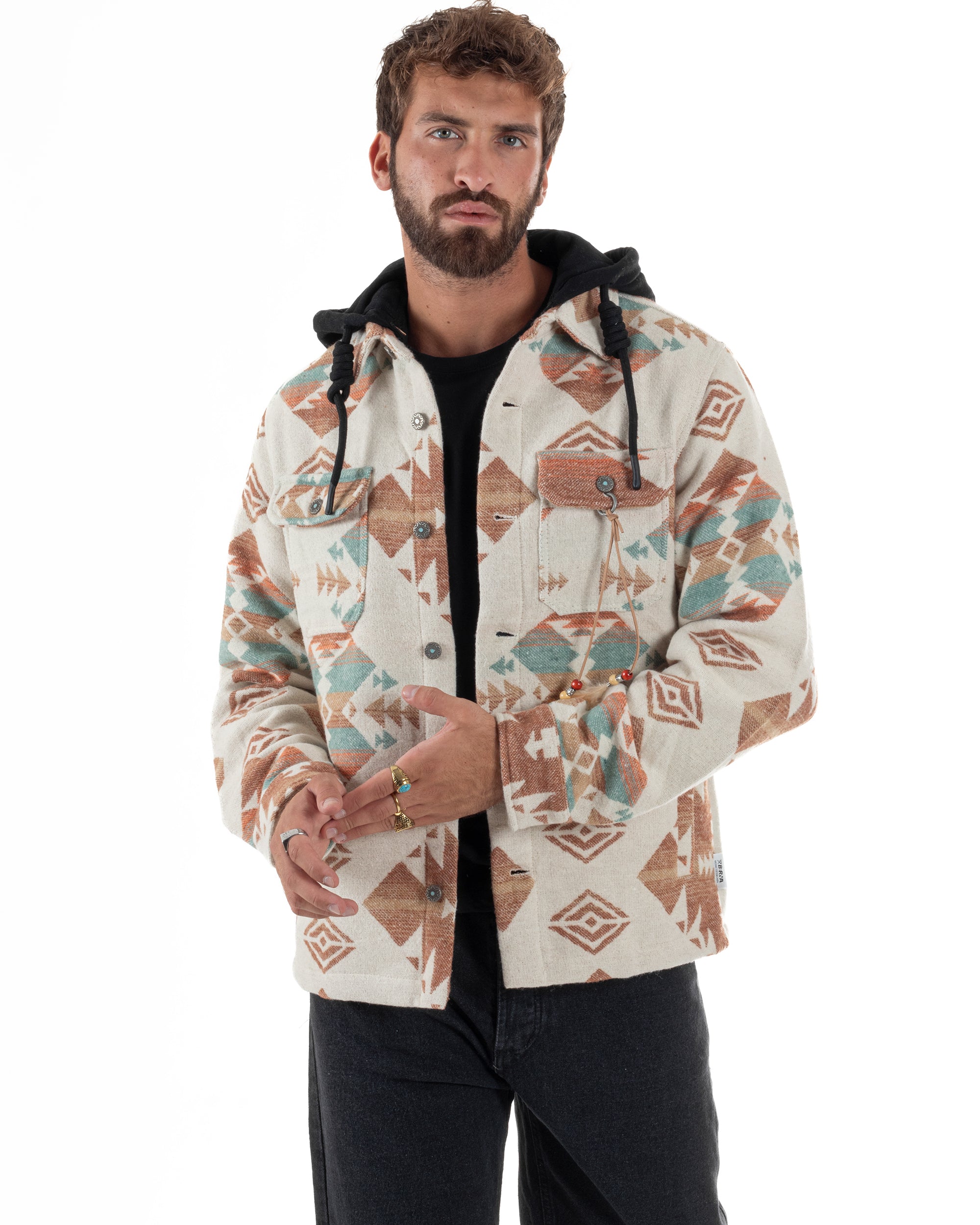 Giacca Camicia Con Cappuccio Overshirt Azteca BERNA M252276