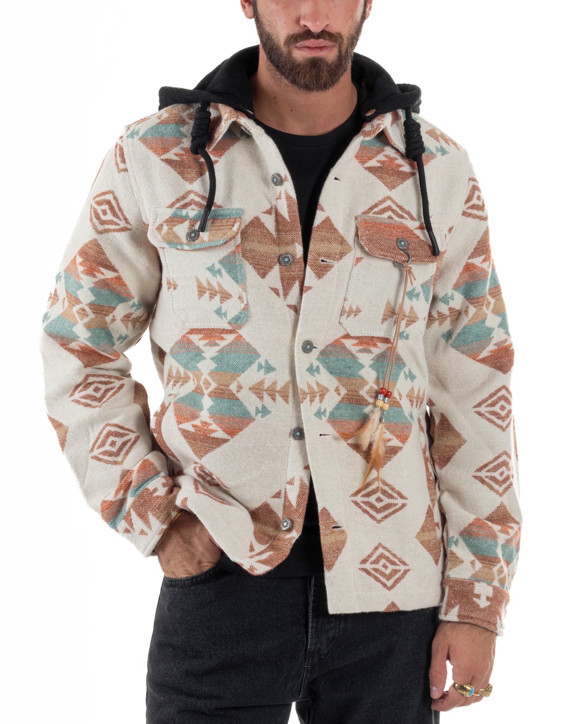 Giacca Camicia Con Cappuccio Overshirt Azteca BERNA M252276