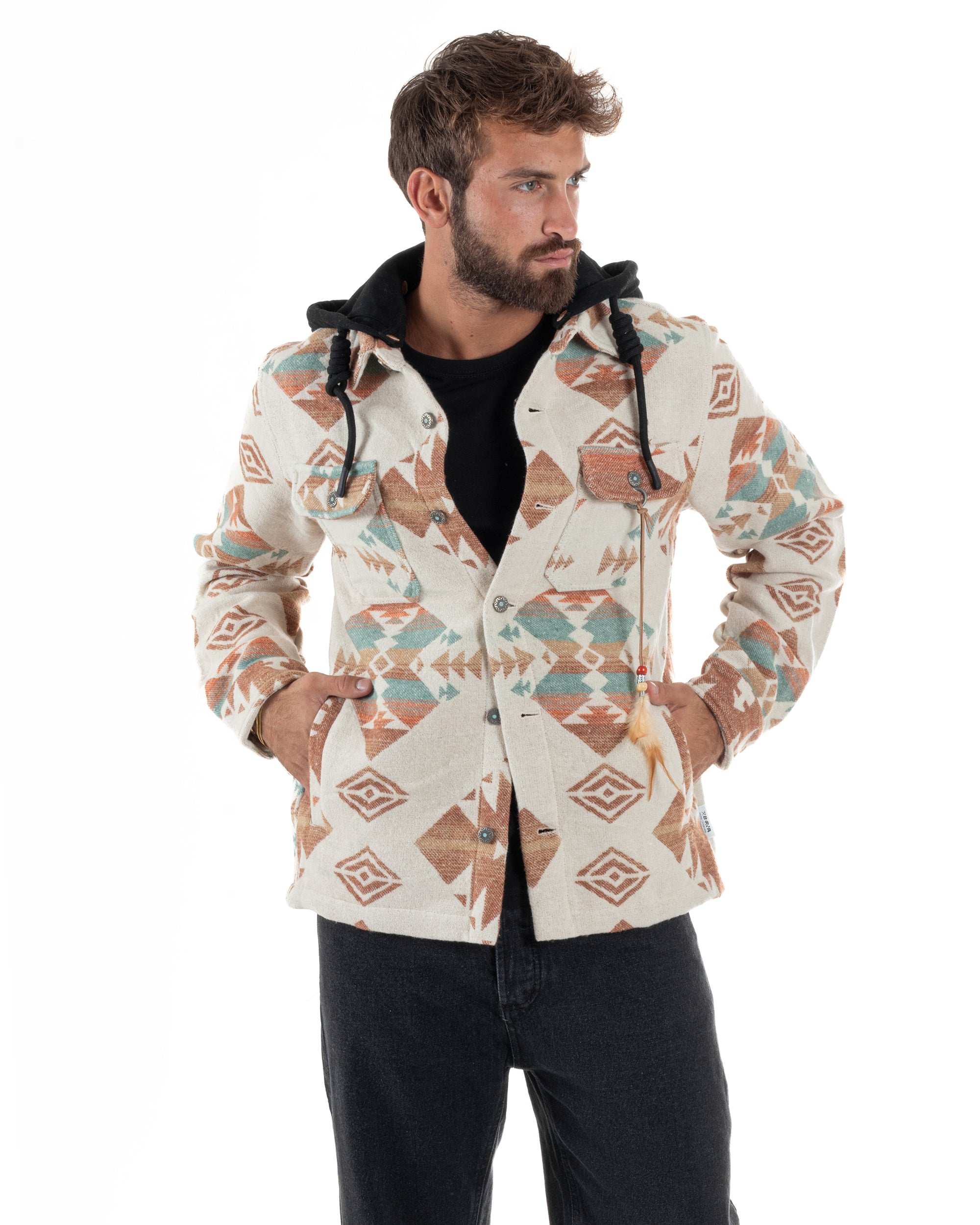 Giacca Camicia Con Cappuccio Overshirt Azteca BERNA M252276
