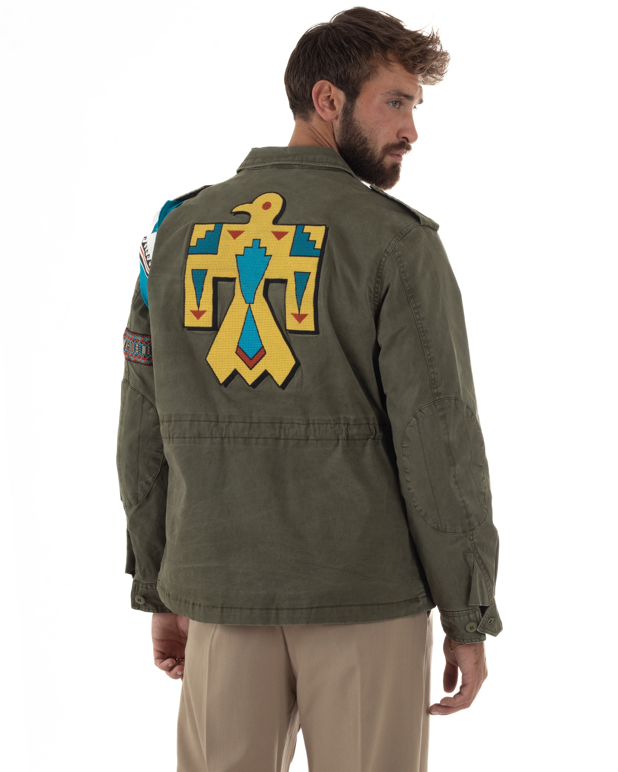 Giacca Sahariana Giubbotto Camicione Tinta Unita Verde Militare BERNA M252283