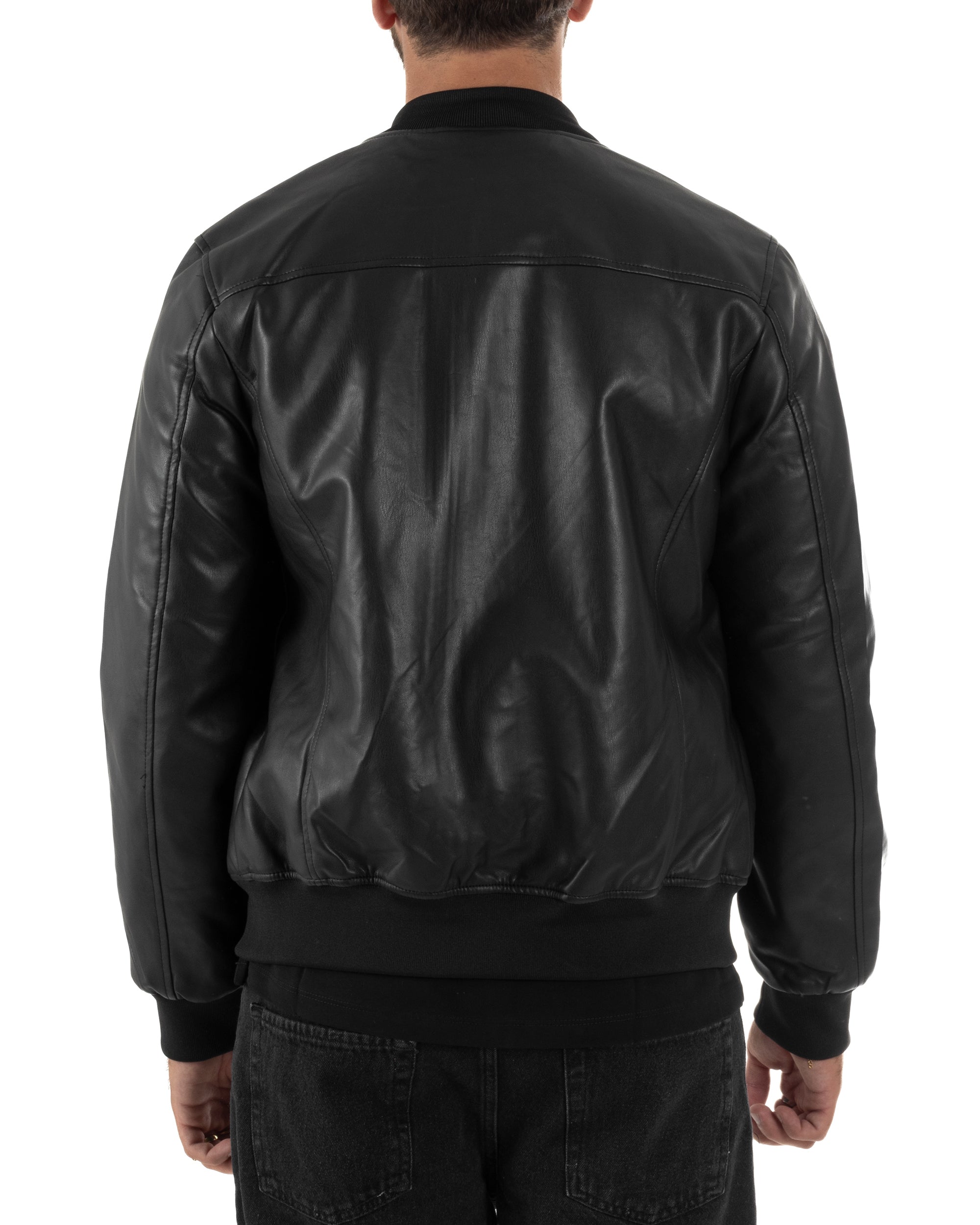 Giubbotto Uomo College Ecopelle Vintage Biker Basic Imbottito Nero G3337A