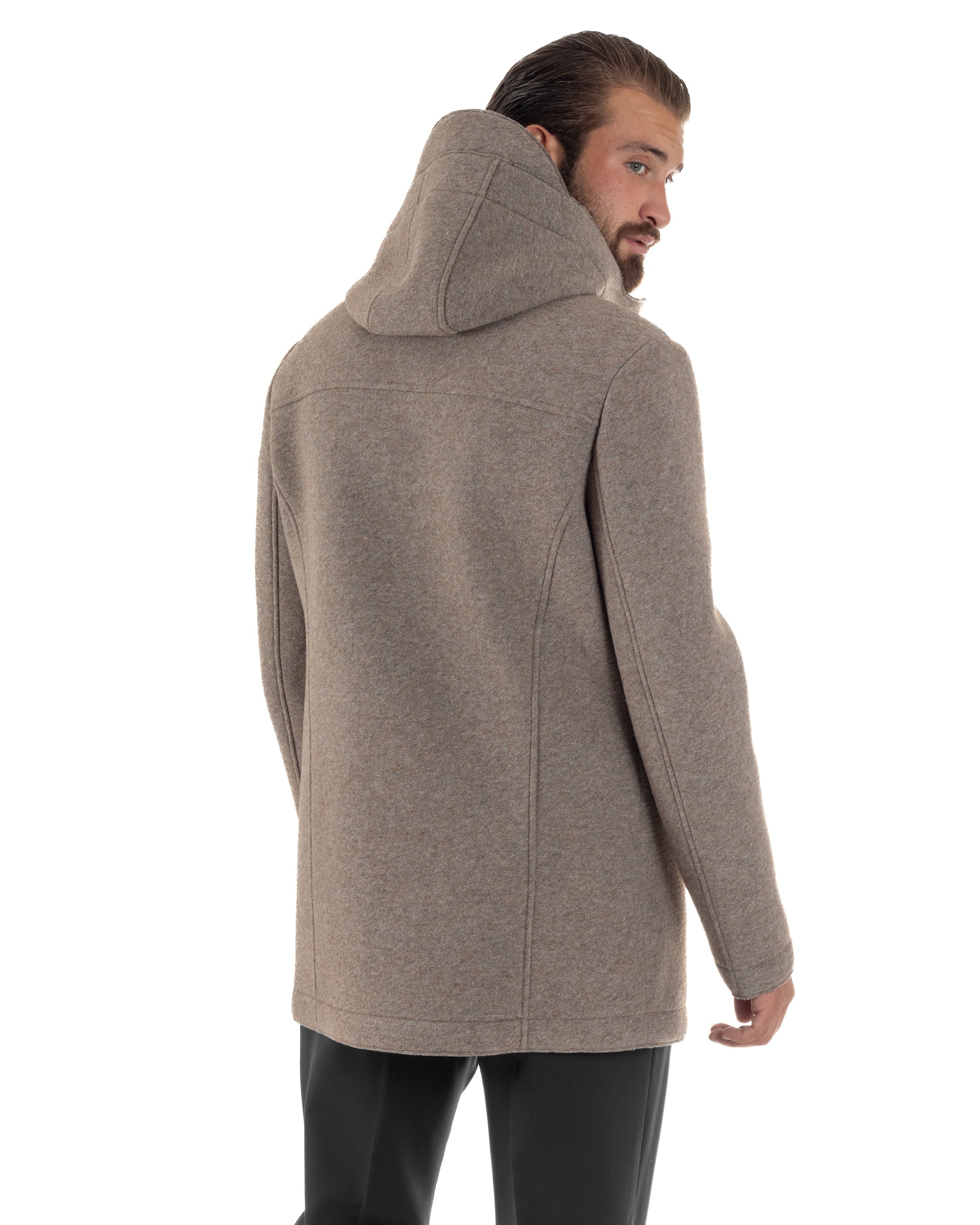 Cappotto Uomo Parka Lungo Cappuccio Tessuto Scuba Lana Beige Over-D OC1F2W5J35