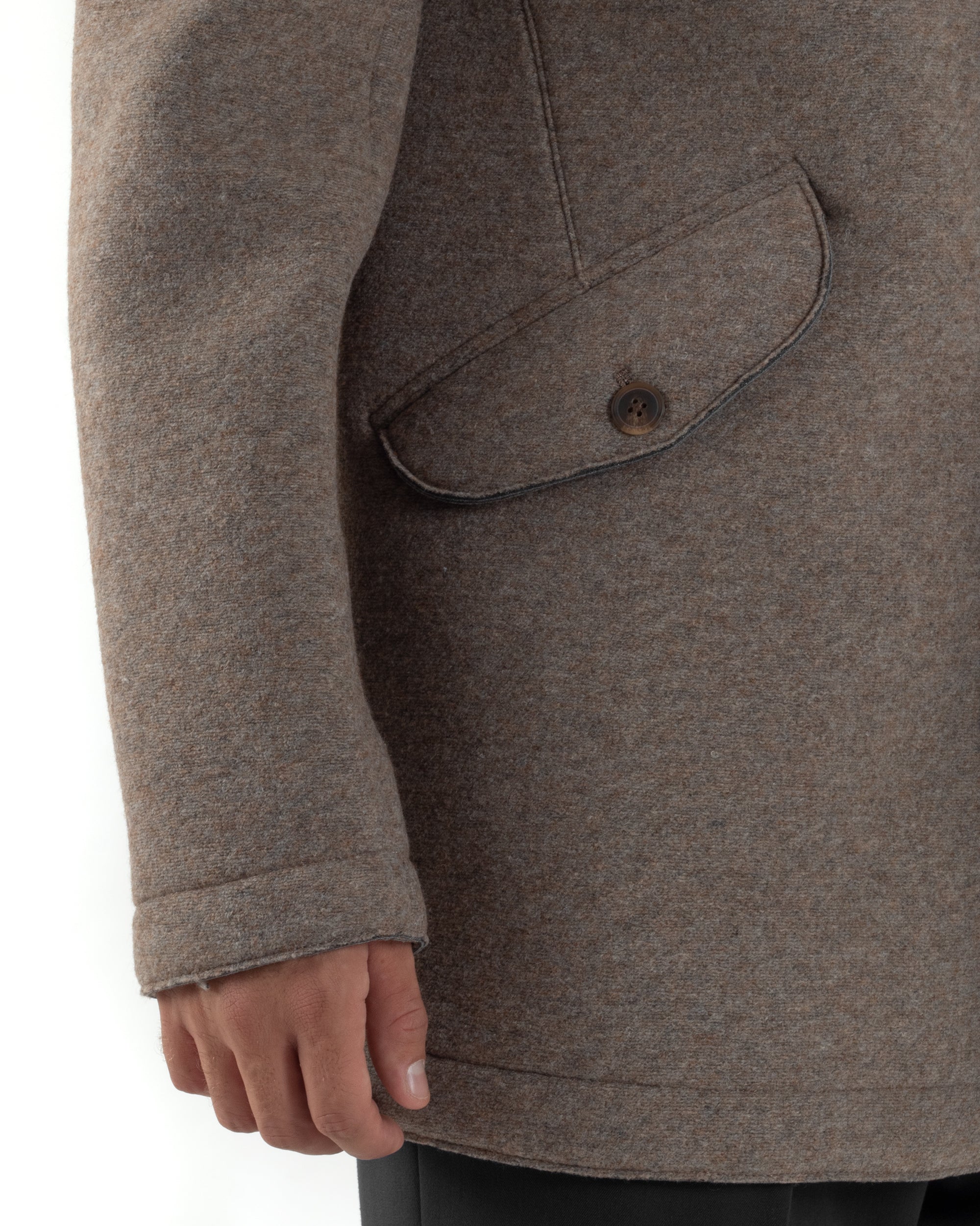 Cappotto Uomo Parka Lungo Cappuccio Tessuto Scuba Lana Beige Over-D OC1F2W5J35