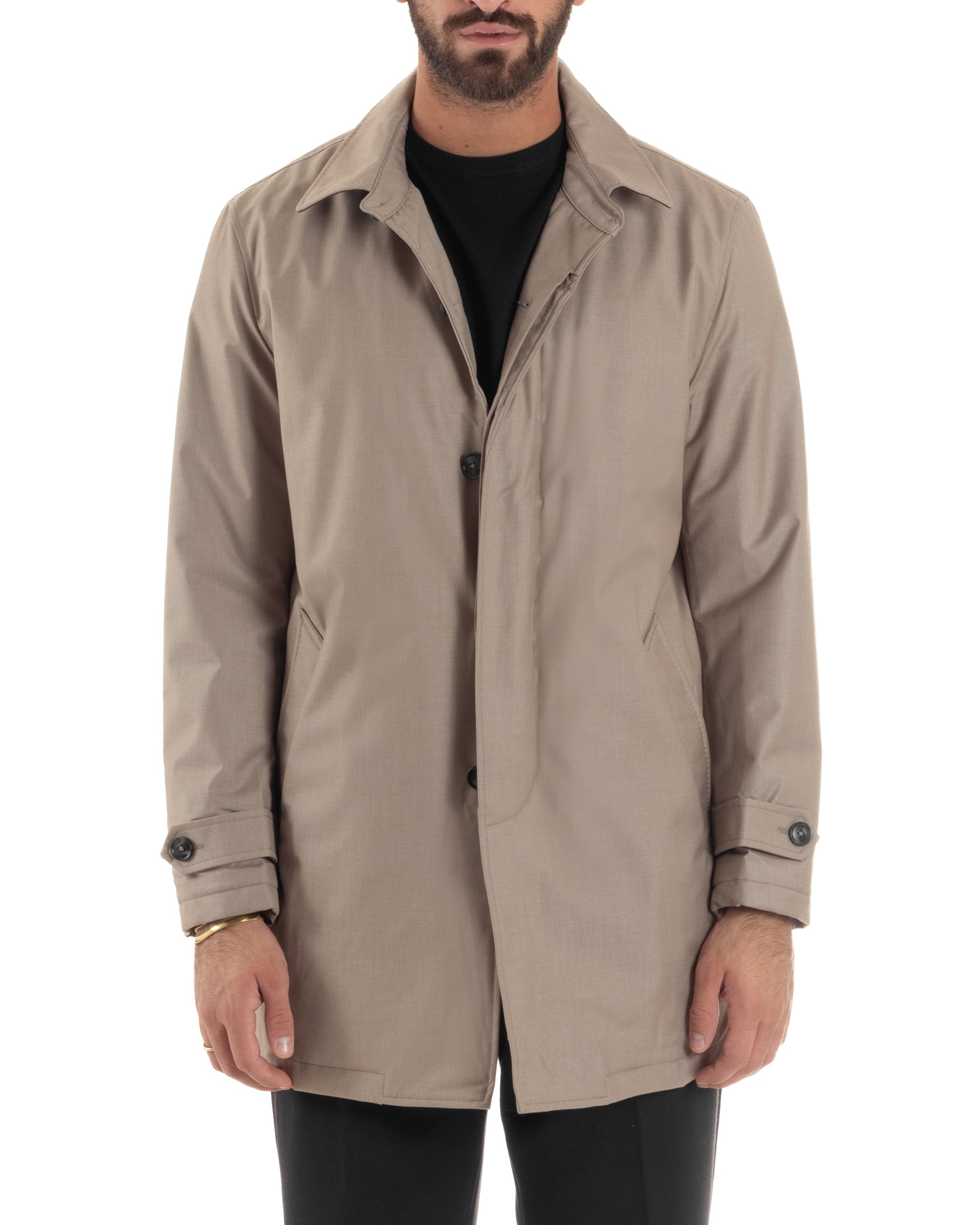 Giubbotto Uomo Trench Impermeabile Tessuto Tecnico Imbottito Beige G3354A
