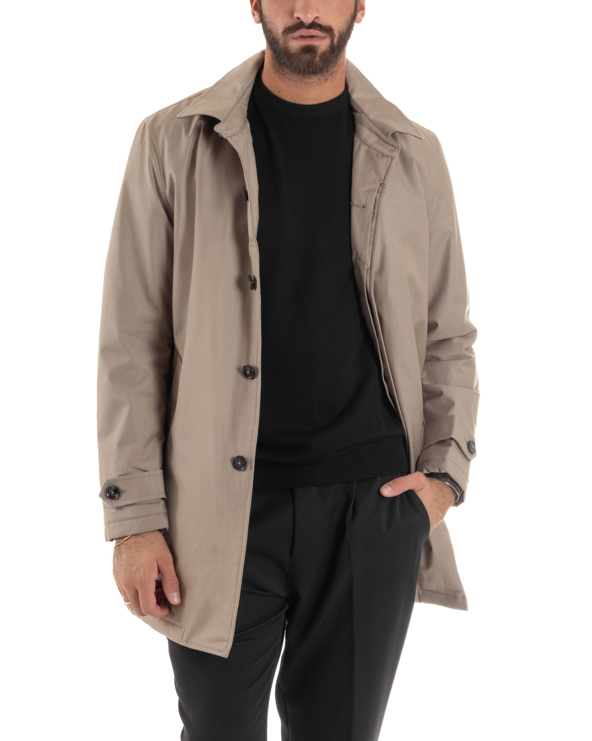 Giubbotto Uomo Trench Impermeabile Tessuto Tecnico Imbottito Beige G3354A