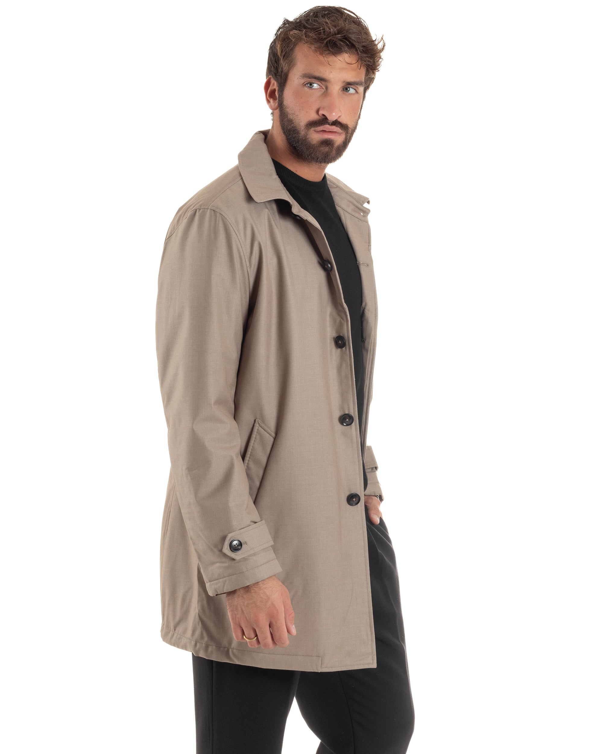 Giubbotto Uomo Trench Impermeabile Tessuto Tecnico Imbottito Beige G3354A