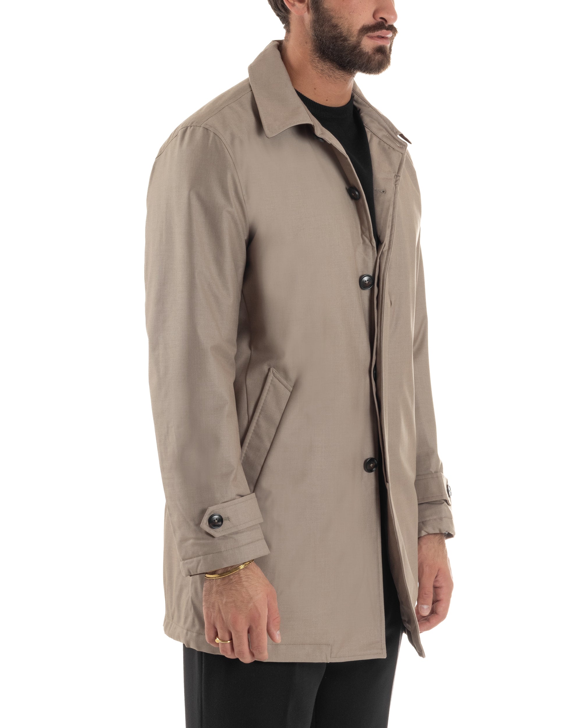 Giubbotto Uomo Trench Impermeabile Tessuto Tecnico Imbottito Beige G3354A