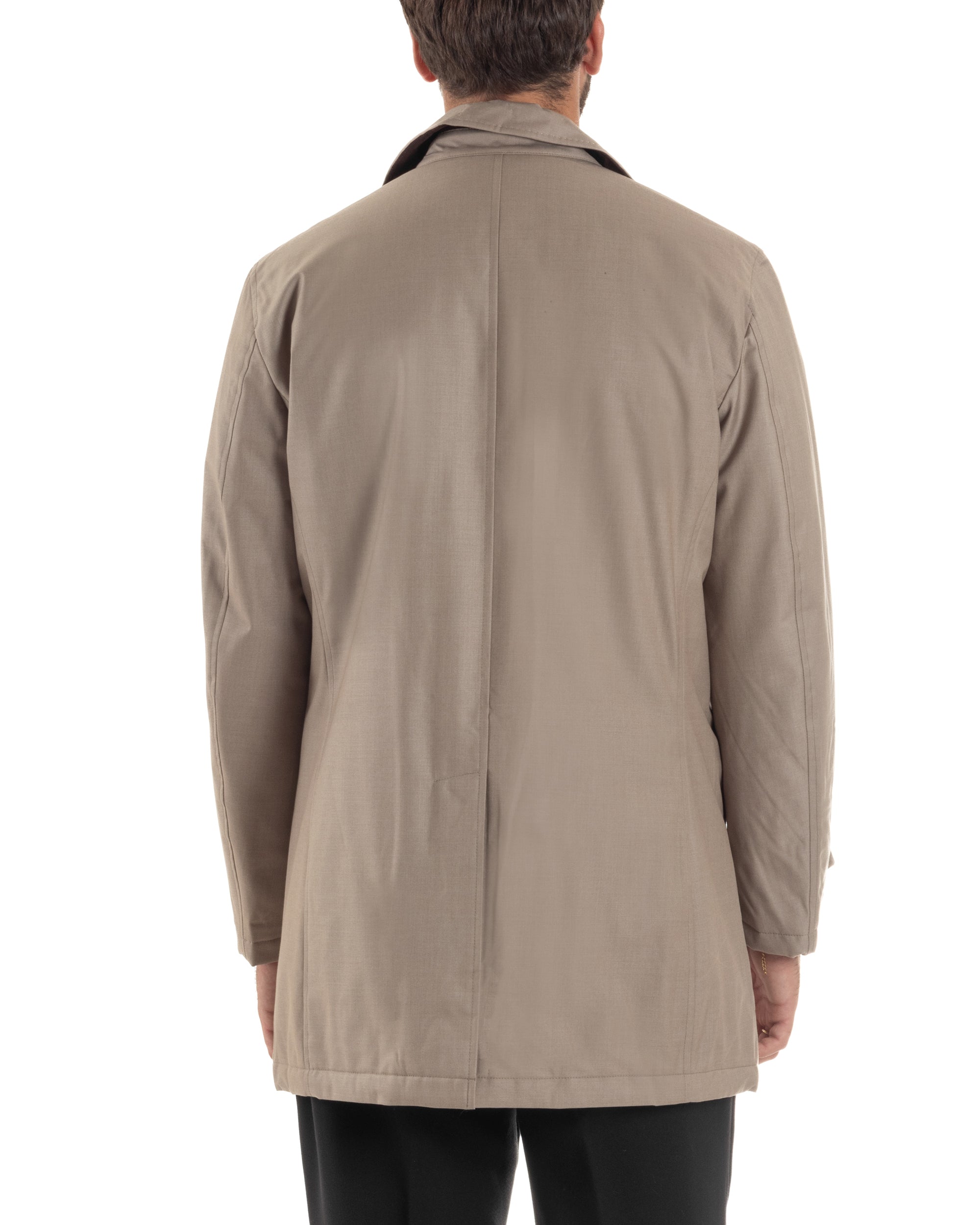 Giubbotto Uomo Trench Impermeabile Tessuto Tecnico Imbottito Beige G3354A