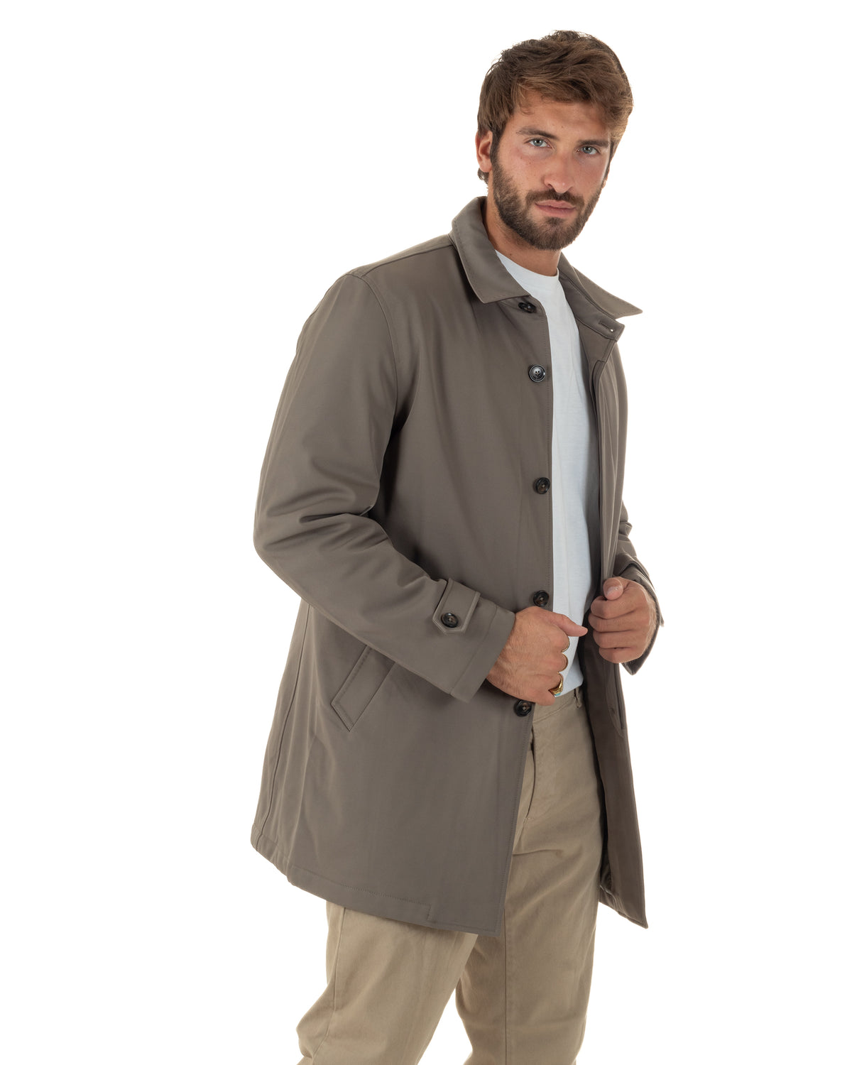 Giubbotto Uomo Trench Impermeabile Tessuto Tecnico Imbottito Beige G3354A