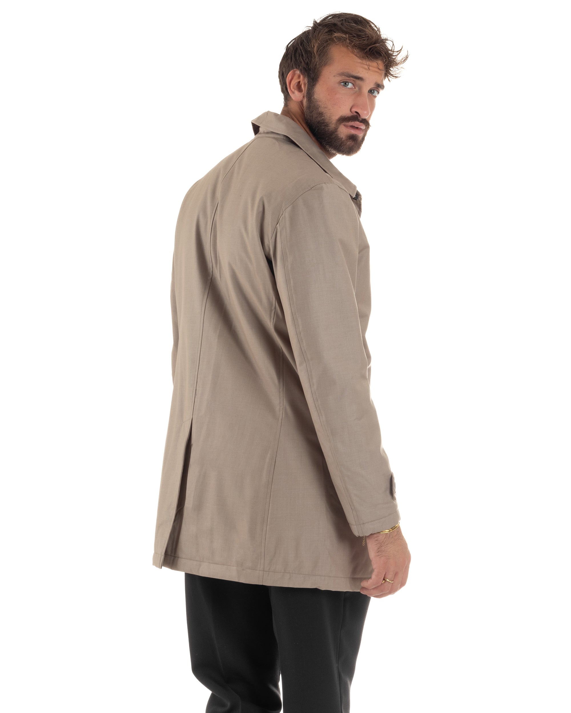 Giubbotto Uomo Trench Impermeabile Tessuto Tecnico Imbottito Beige G3354A