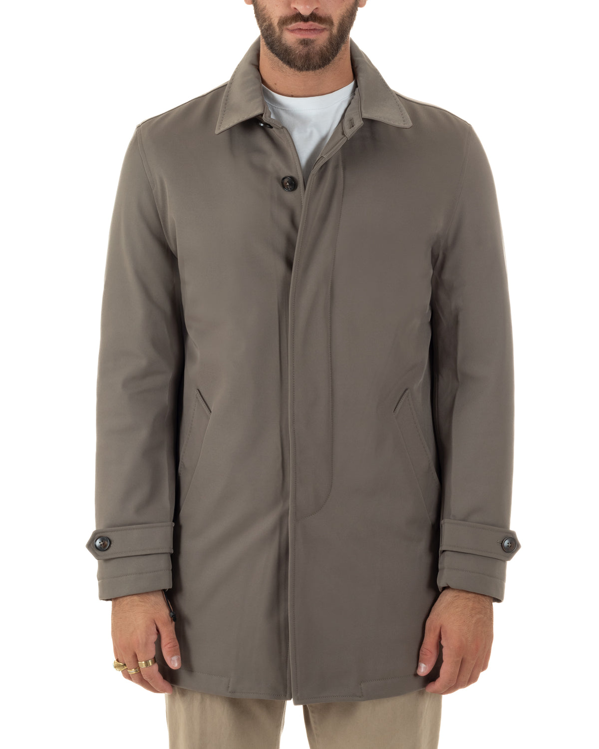 Giubbotto Uomo Trench Impermeabile Tessuto Tecnico Imbottito Beige G3354A