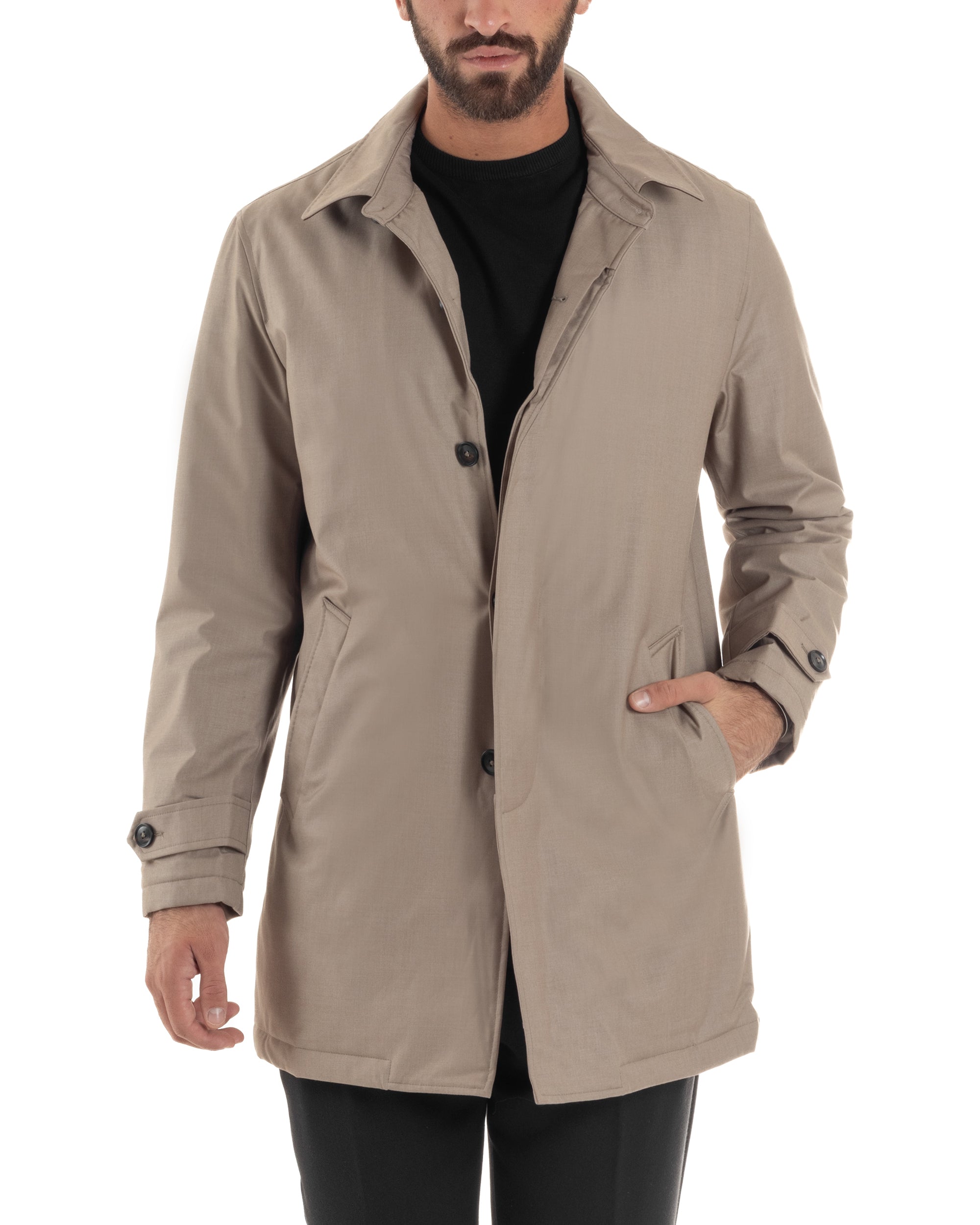 Giubbotto Uomo Trench Impermeabile Tessuto Tecnico Imbottito Beige G3354A