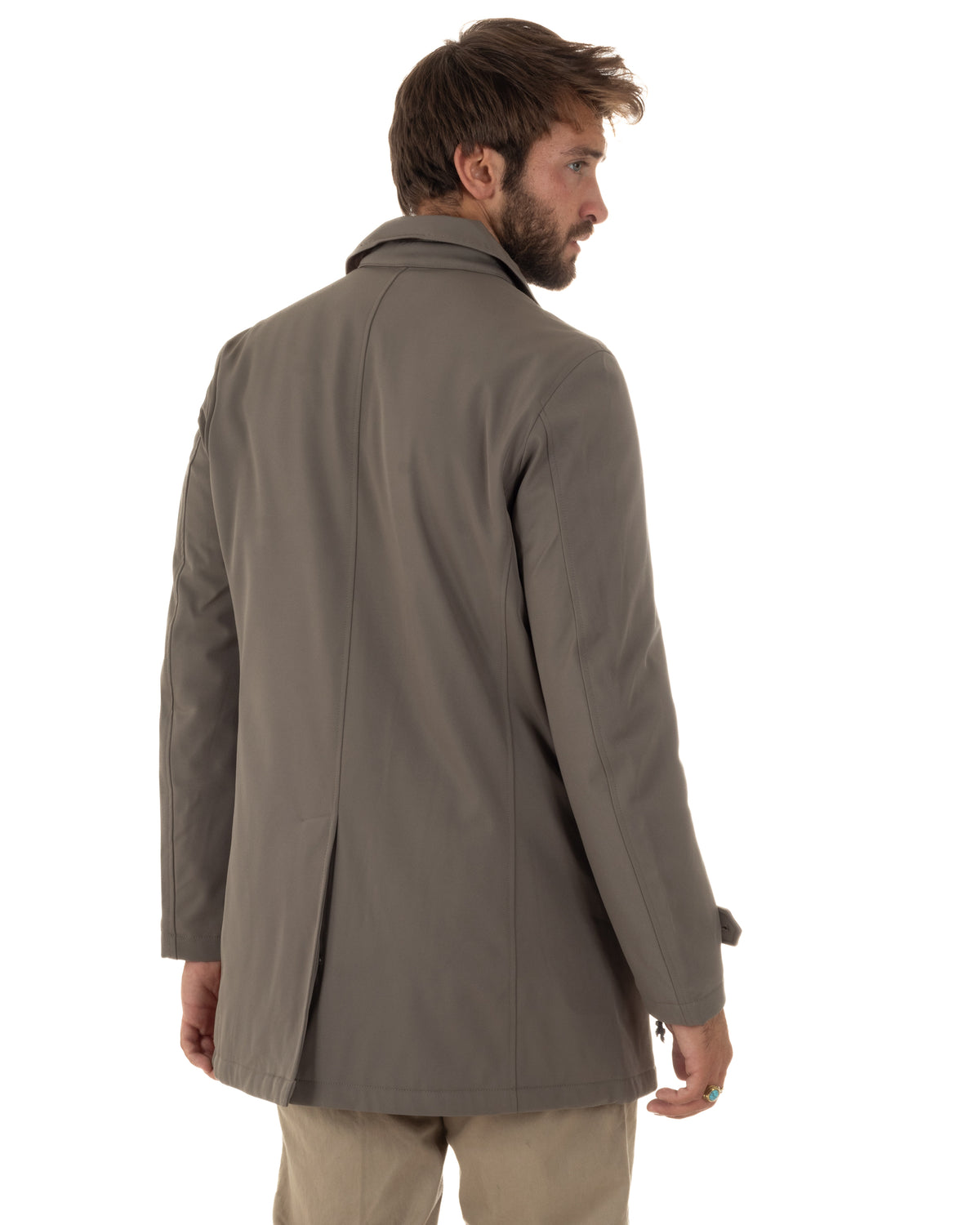Giubbotto Uomo Trench Impermeabile Tessuto Tecnico Imbottito Beige G3354A